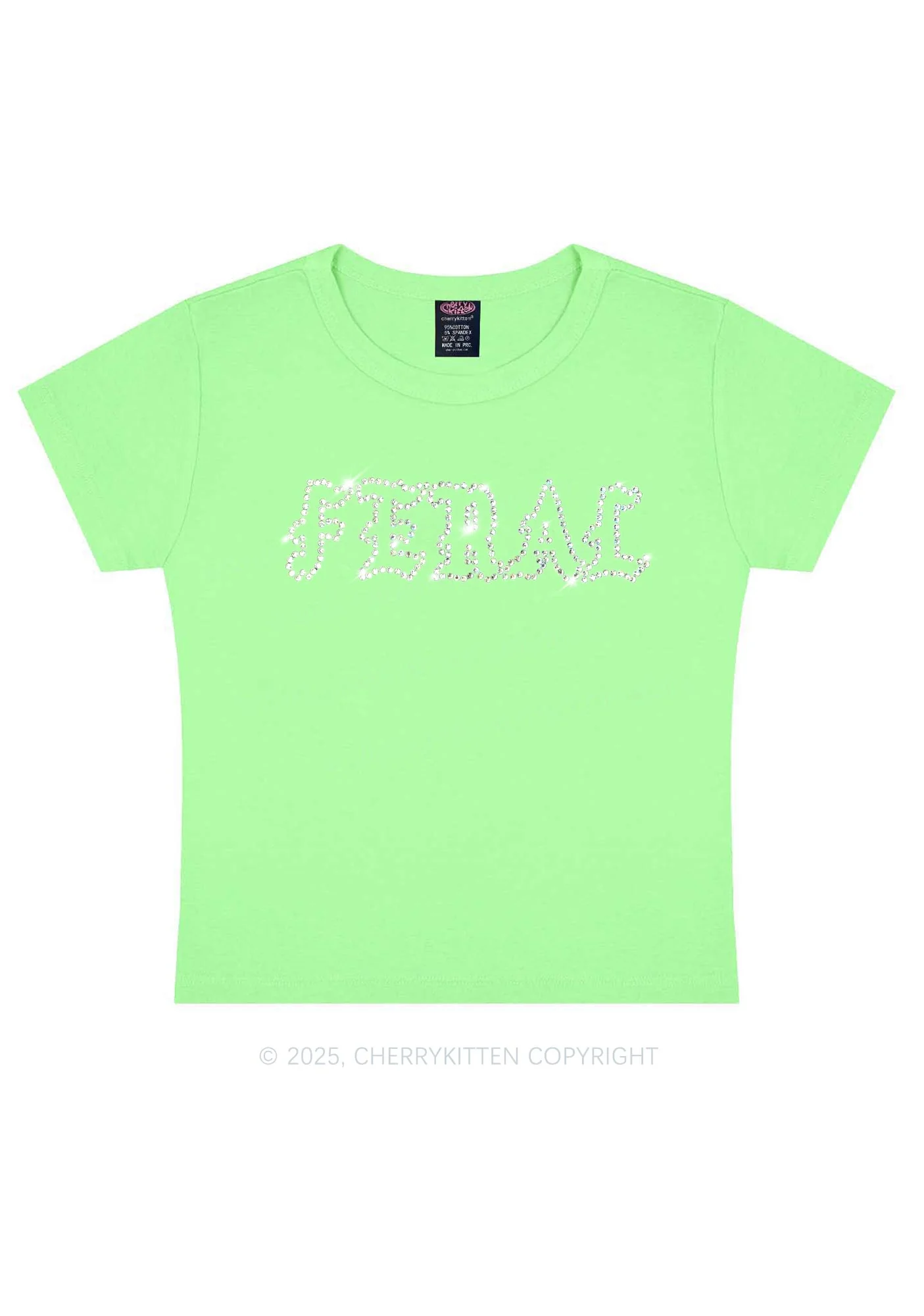 Rhinestone Feral Y2K Baby Tee Cherrykitten - Image 11