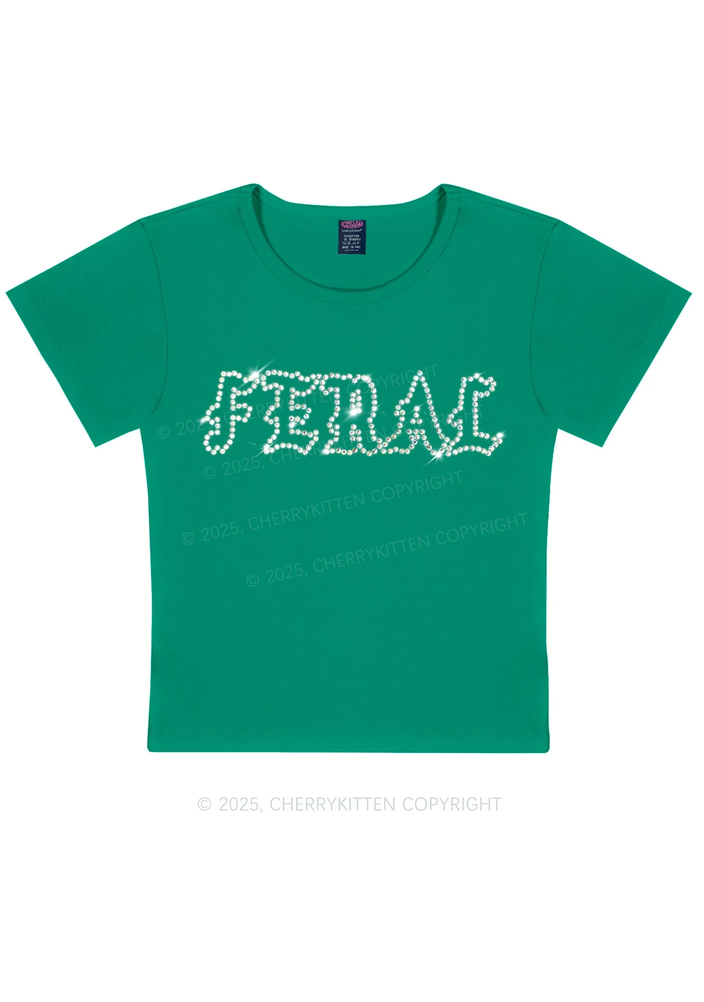 Rhinestone Feral Y2K Baby Tee Cherrykitten - Image 9