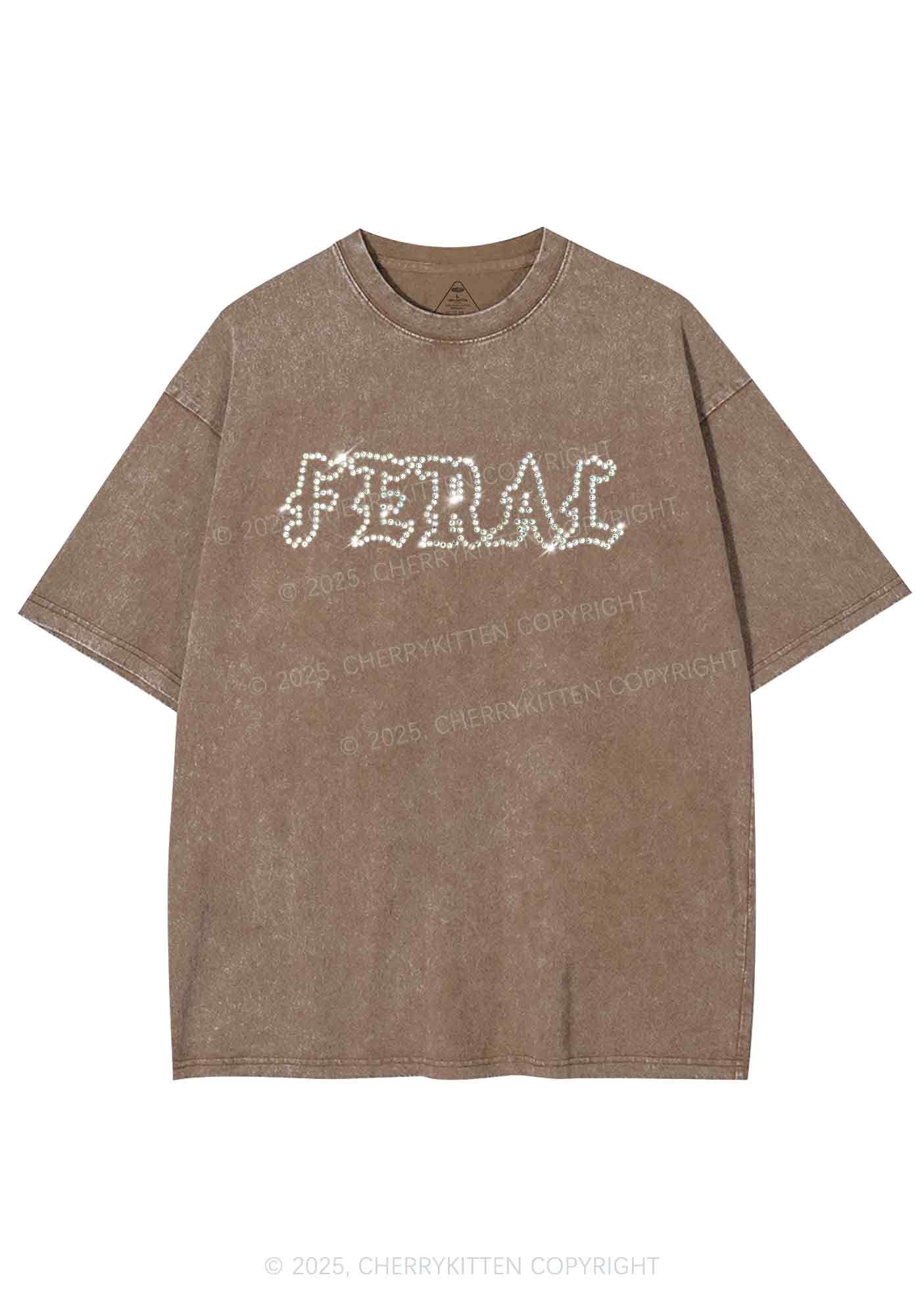 Rhinestone Feral Y2K Shirts Washed Tee Cherrykitten - Image 7