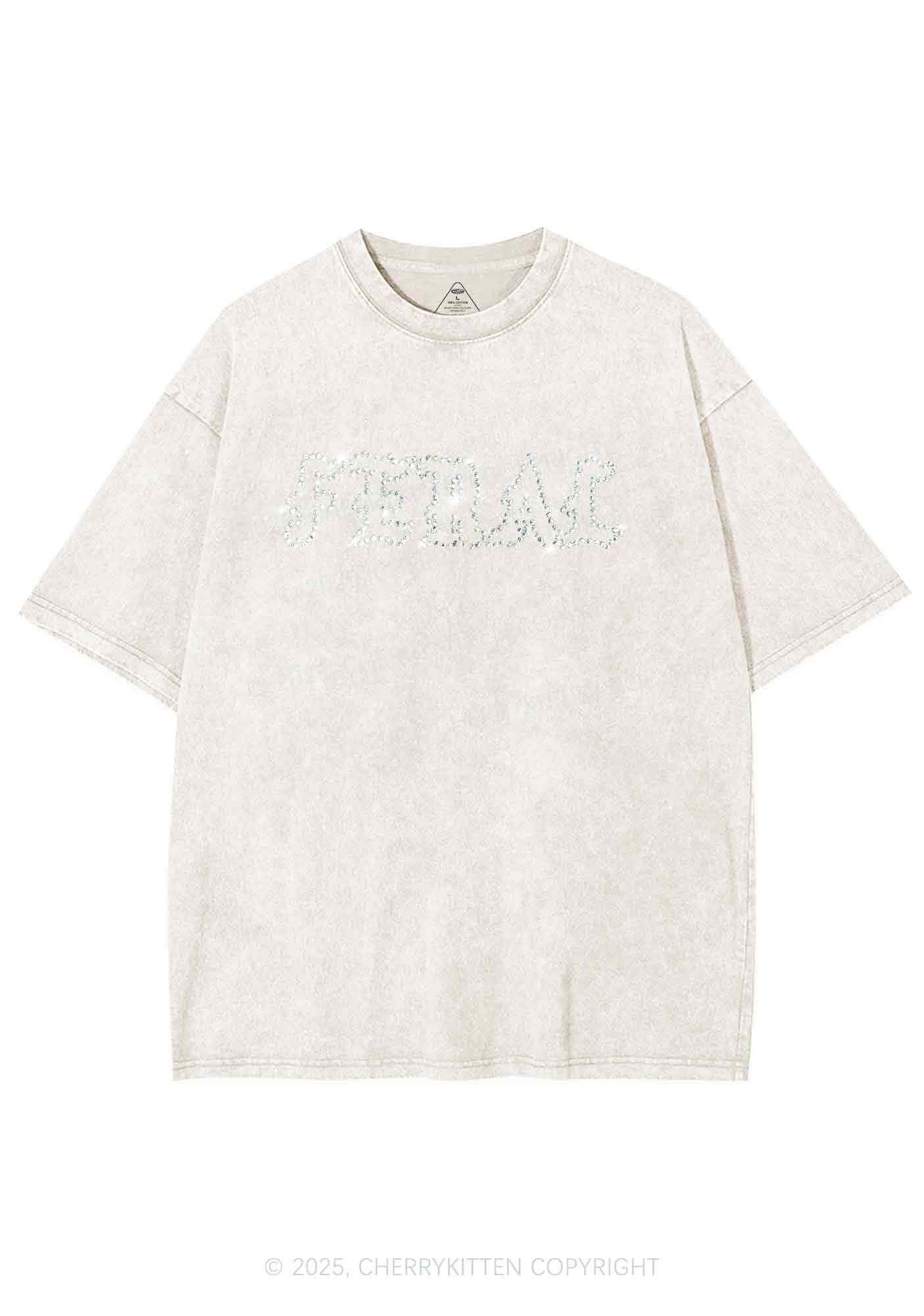 Rhinestone Feral Y2K Shirts Washed Tee Cherrykitten - Image 8