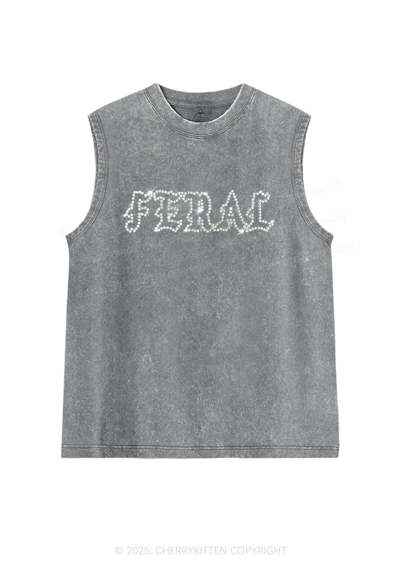 Rhinestone Feral Y2K Washed Muscle Tank Cherrykitten - Image 5