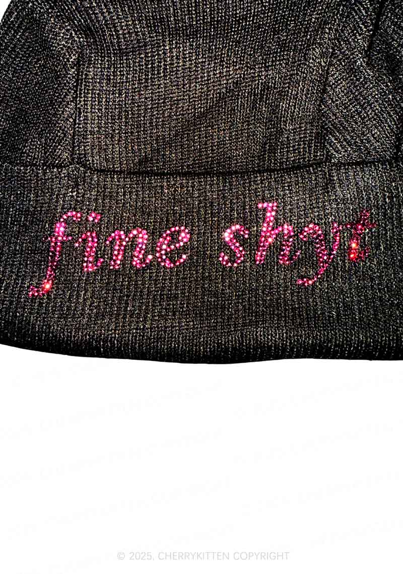 Rhinestone Fine Shyt Y2K Bunny Ear Knitted Hat Cherrykitten - Image 3