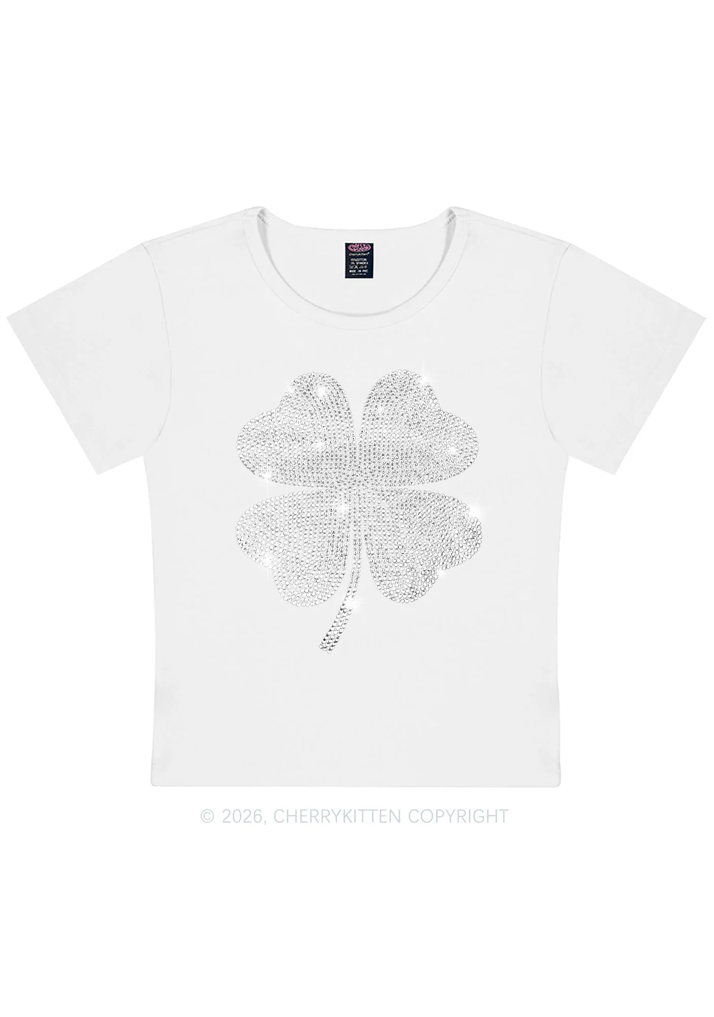 Rhinestone Four Leaf Clover St Patricks Y2K Baby Tee Cherrykitten - Image 4