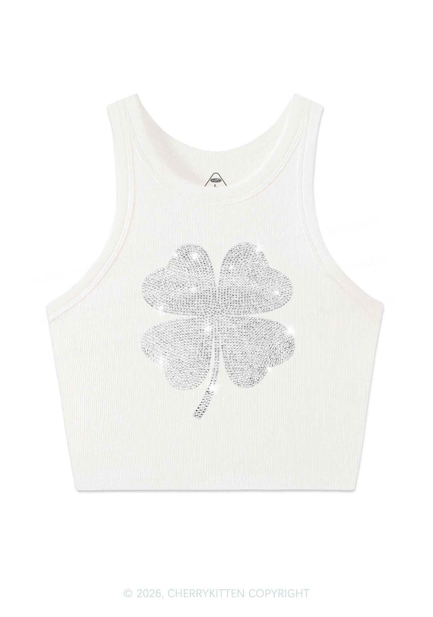 Rhinestone Four Leaf Clover St Patricks Y2K Crop Tank Top Cherrykitten - Image 4