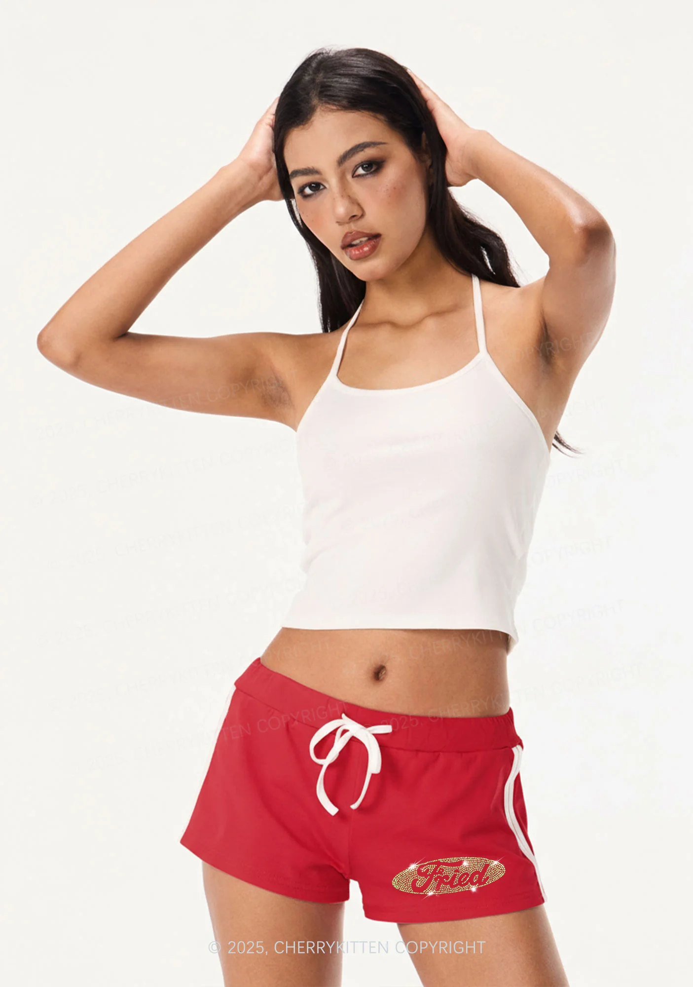 Rhinestone Fried Y2K Drawstring Mini Shorts Cherrykitten - Image 2
