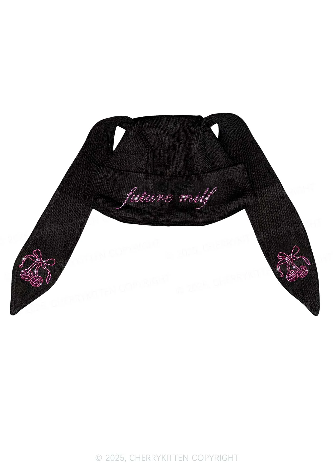 Rhinestone Future Mxxf Y2K Bunny Ear Knitted Hat Cherrykitten - Image 2