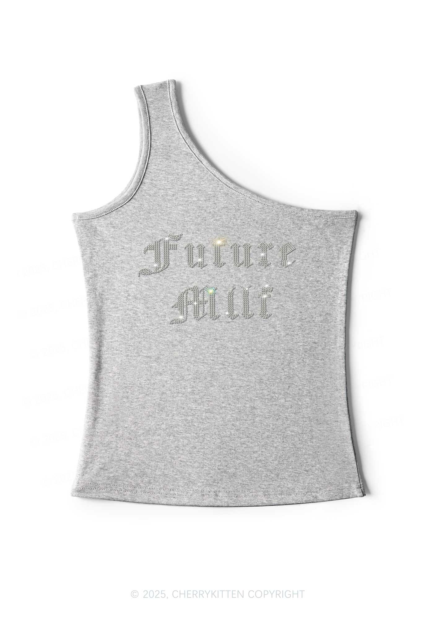 Rhinestone Future Mxxf Y2K One Shoulder Tank Top Cherrykitten - Image 3