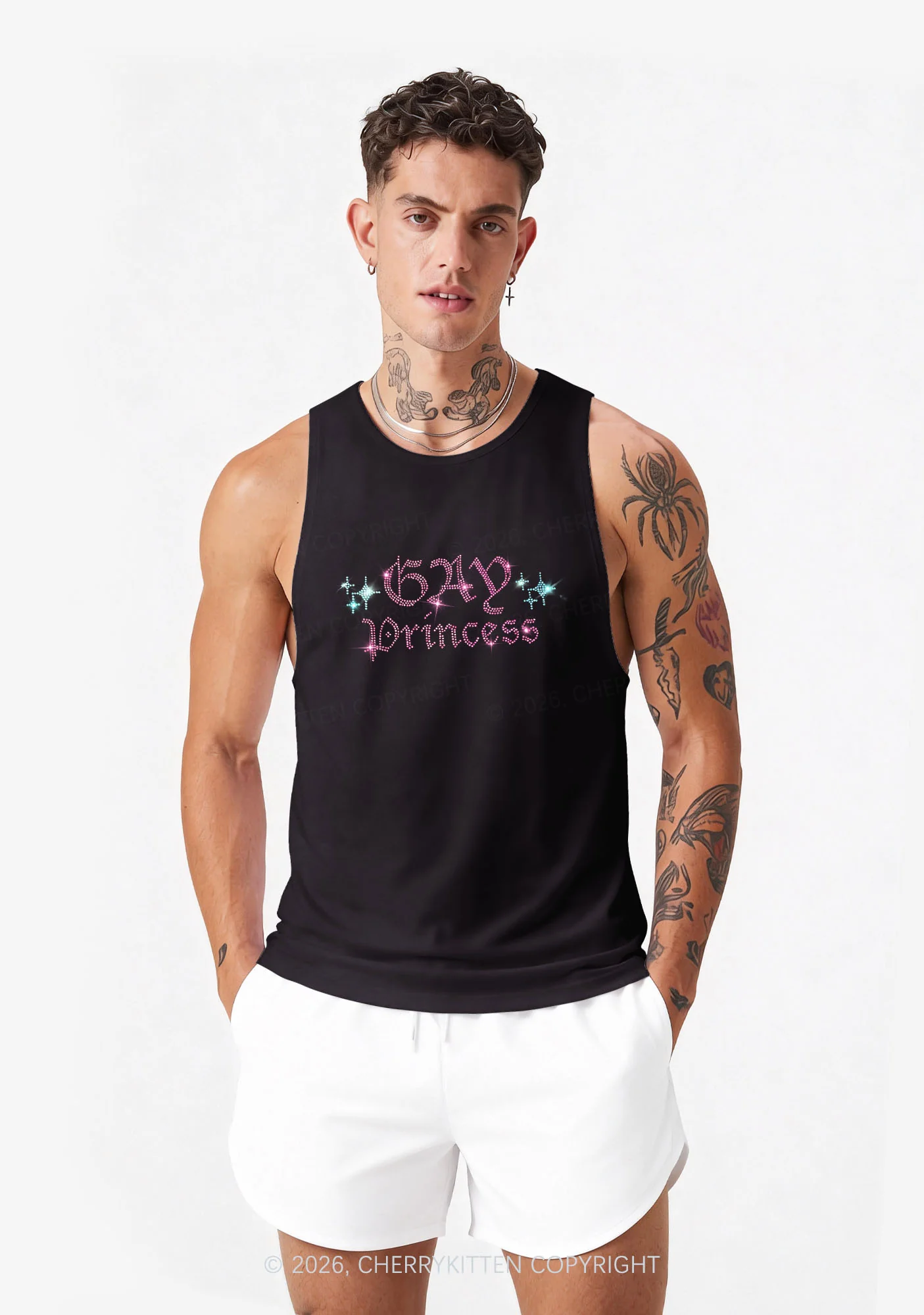 Rhinestone Gay Princess Pride Y2K Men Racerback Tank Top Cherrykitten - Image 2