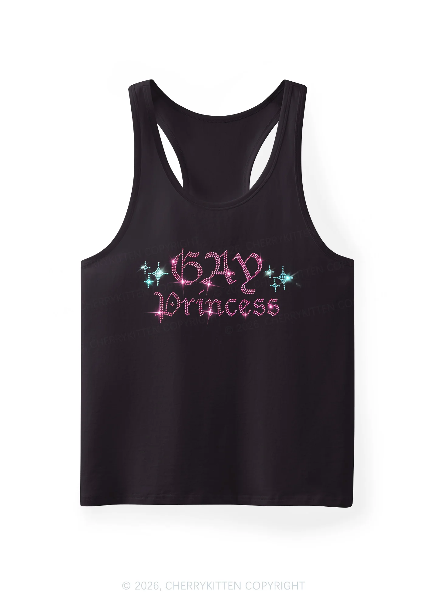 Rhinestone Gay Princess Pride Y2K Men Racerback Tank Top Cherrykitten - Image 3