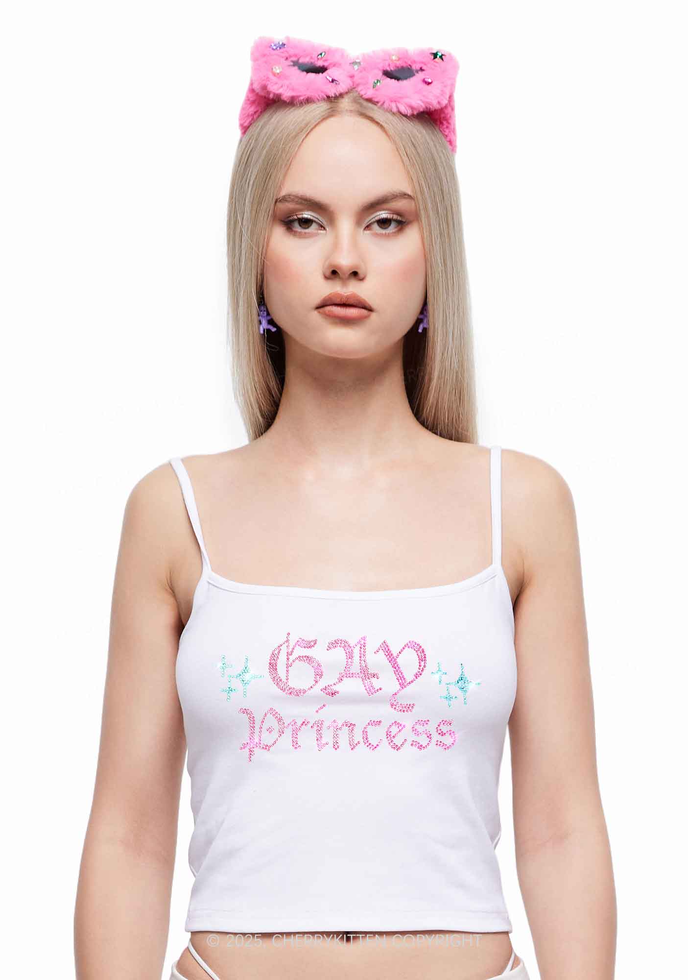 Rhinestone Gay Princess Pride Y2K Spaghetti Strap Cami Cherrykitten - Image 2