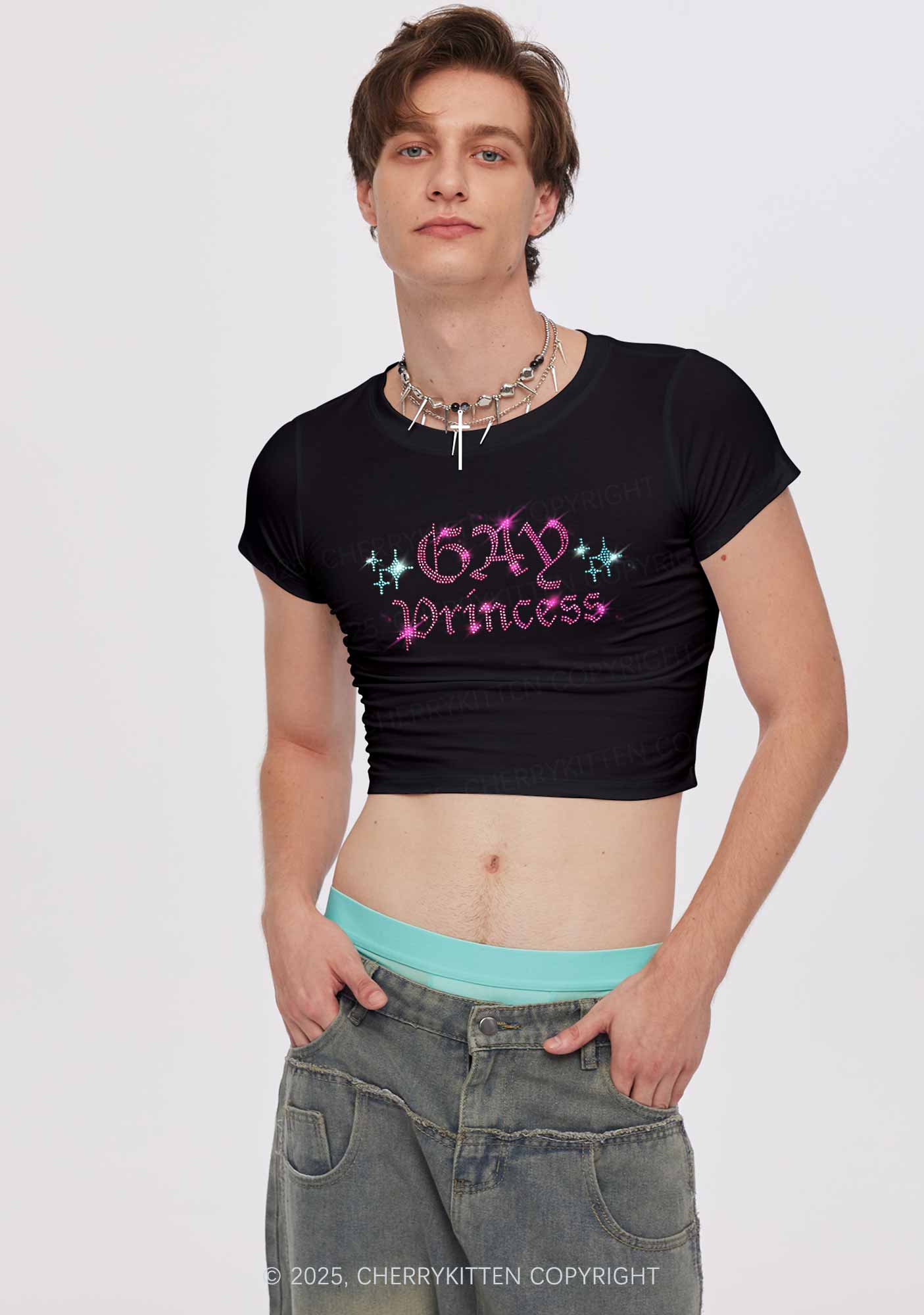 Rhinestone Gay Princess Y2K Baby Tee Cherrykitten - Image 2