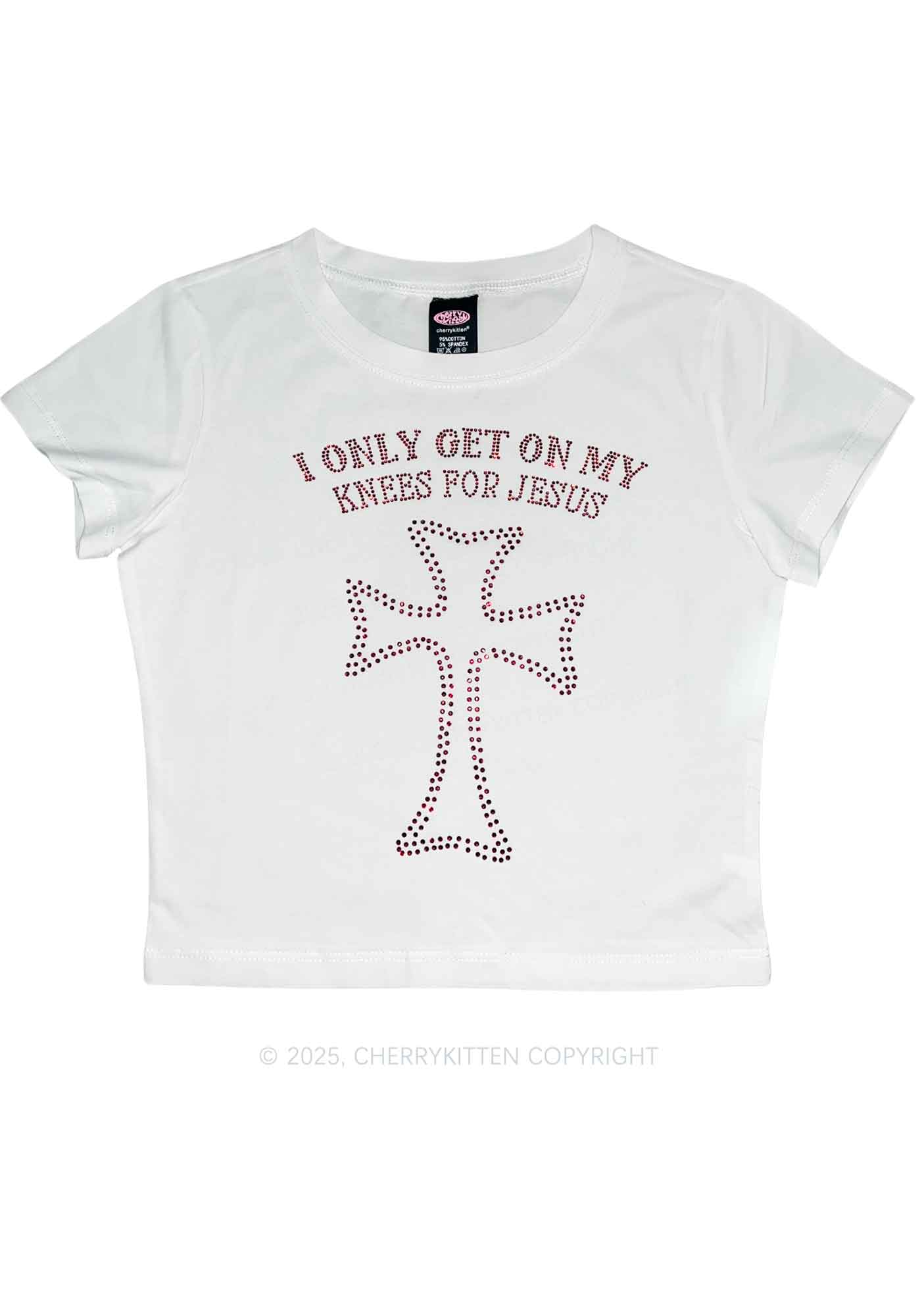 Rhinestone Get On Knees For Jesus Y2K Baby Tee Cherrykitten - Image 2