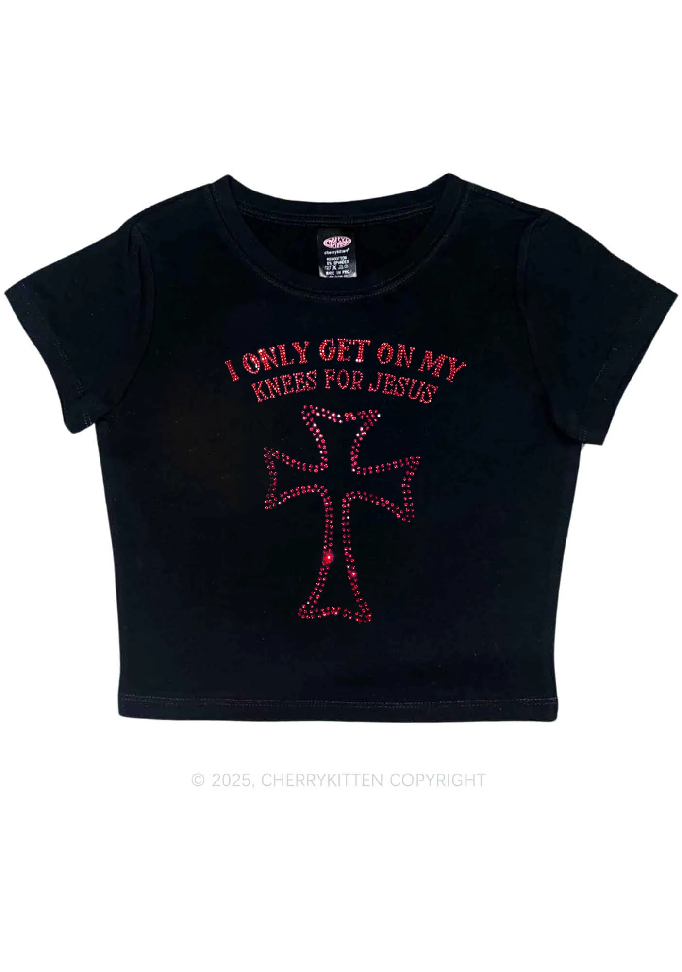 Rhinestone Get On Knees For Jesus Y2K Baby Tee Cherrykitten - Image 3