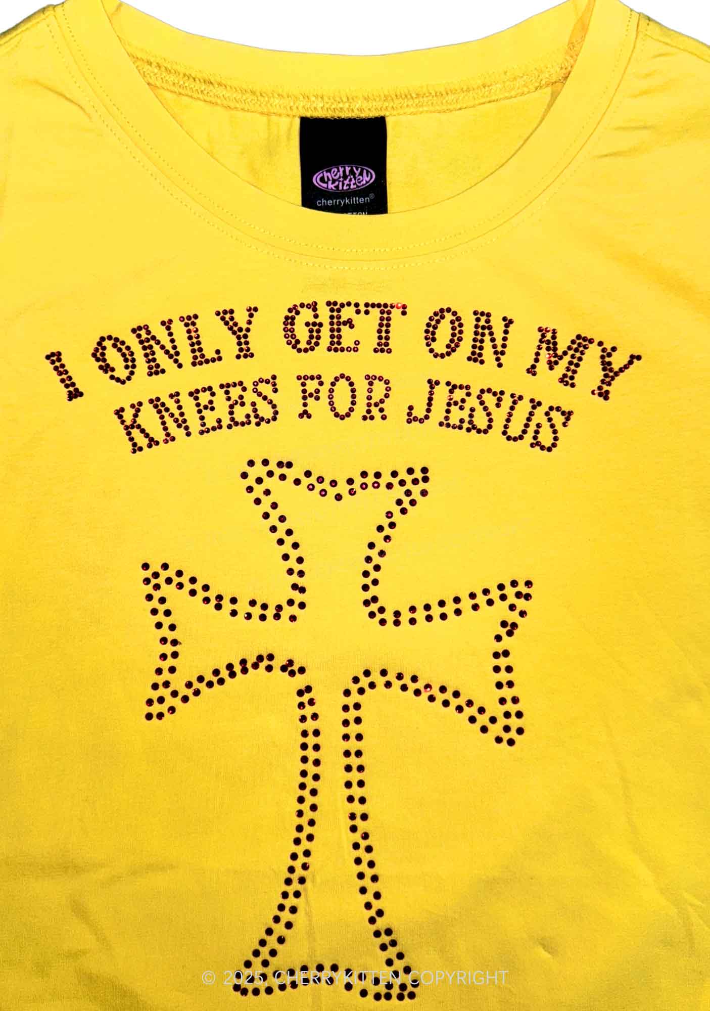 Rhinestone Get On Knees For Jesus Y2K Baby Tee Cherrykitten - Image 4