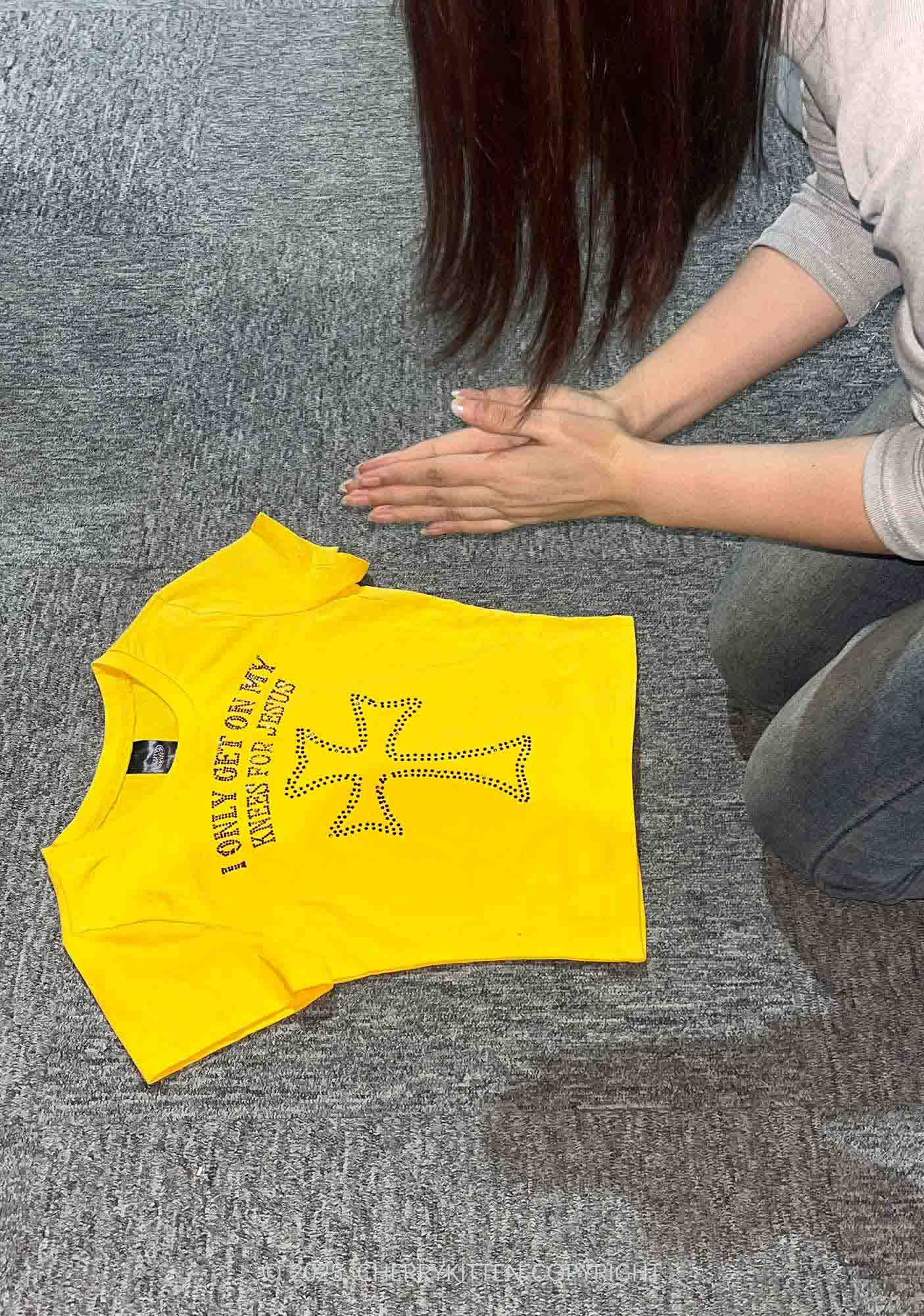 Rhinestone Get On Knees For Jesus Y2K Baby Tee Cherrykitten - Image 5