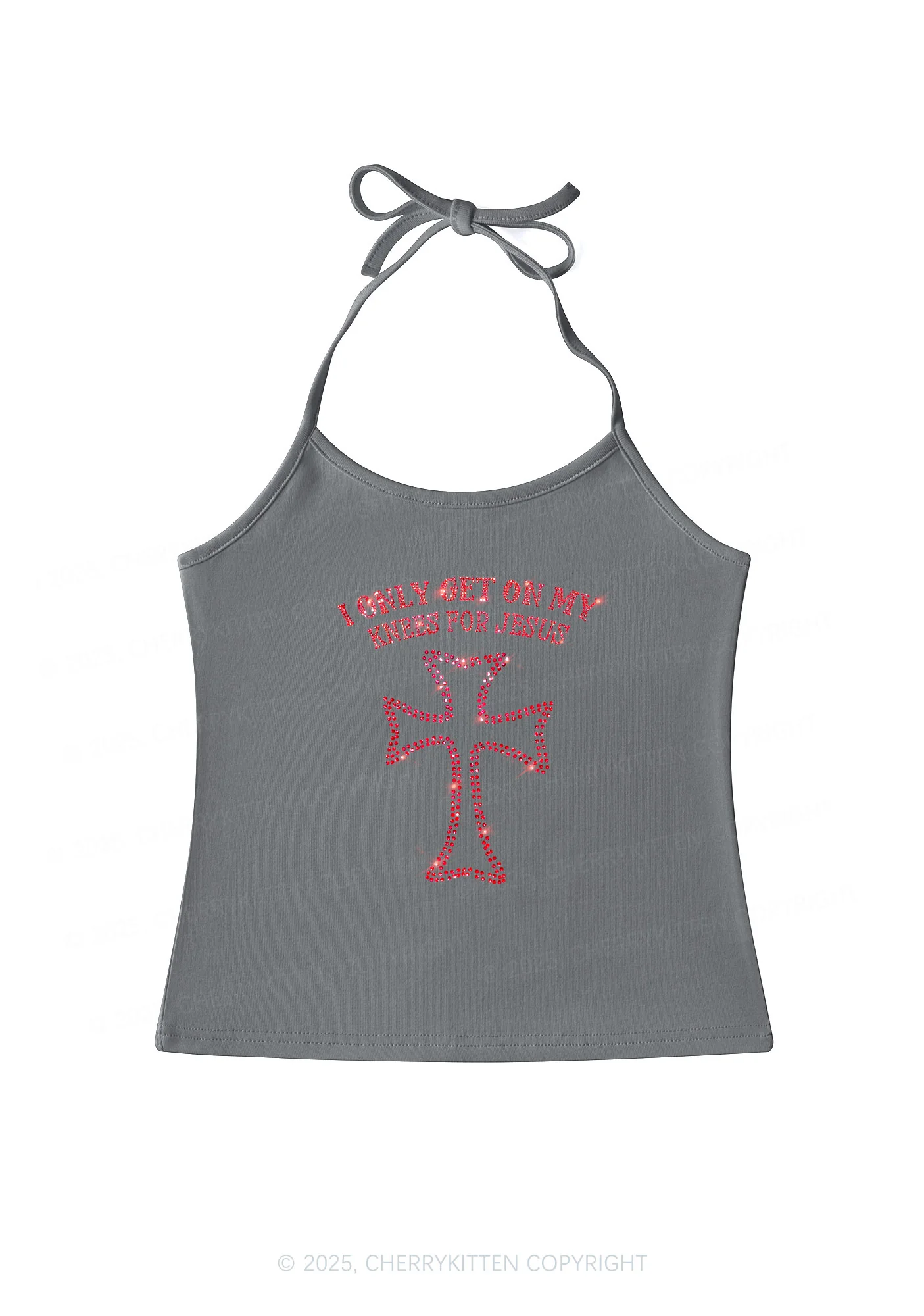 Rhinestone Get On Knees For Jesus Y2K Halter Neck Cami Cherrykitten - Image 6