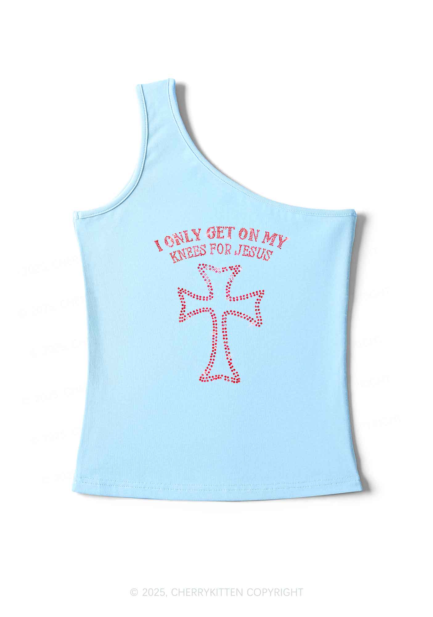 Rhinestone Get On Knees For Jesus Y2K One Shoulder Tank Top Cherrykitten - Image 4