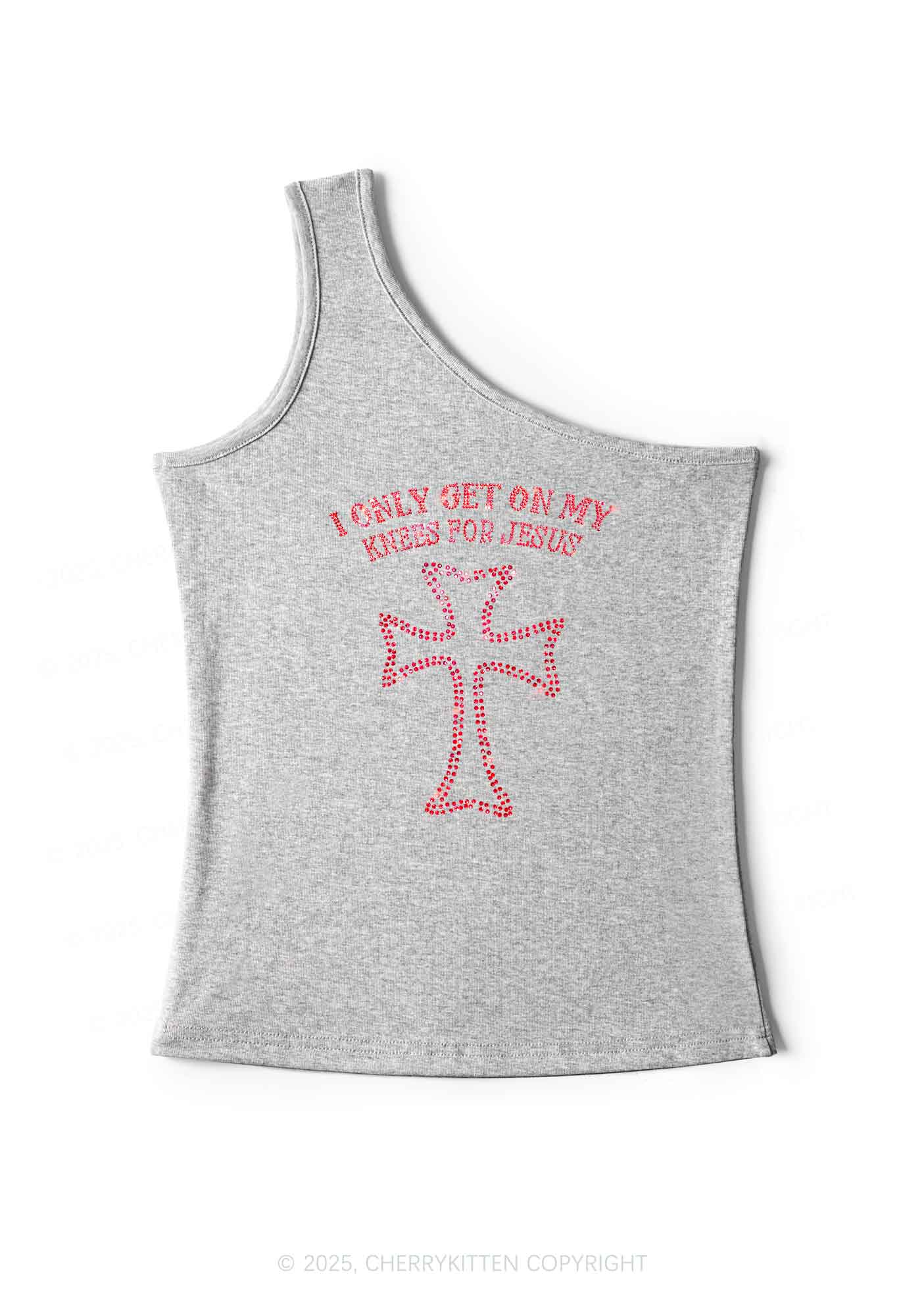 Rhinestone Get On Knees For Jesus Y2K One Shoulder Tank Top Cherrykitten - Image 6