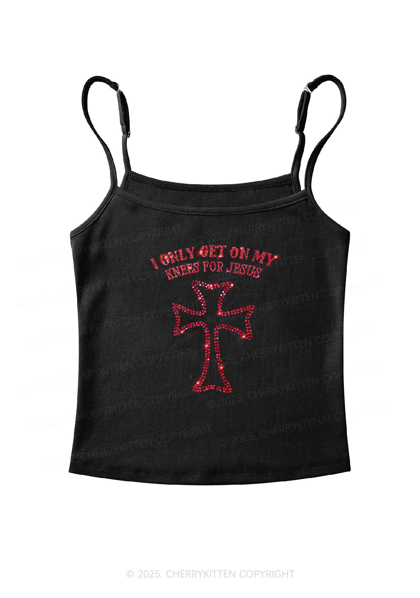 Rhinestone Get On Knees For Jesus Y2K Spaghetti Strap Cami Cherrykitten - Image 3