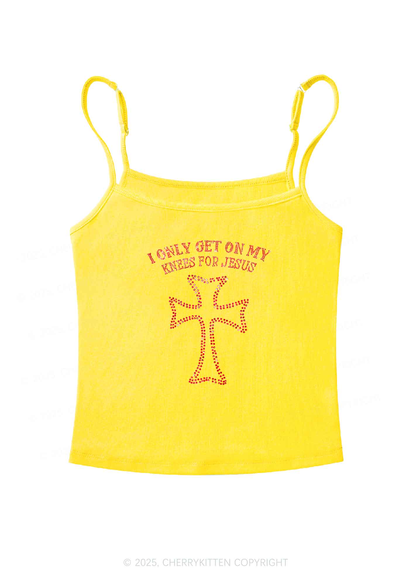 Rhinestone Get On Knees For Jesus Y2K Spaghetti Strap Cami Cherrykitten - Image 6