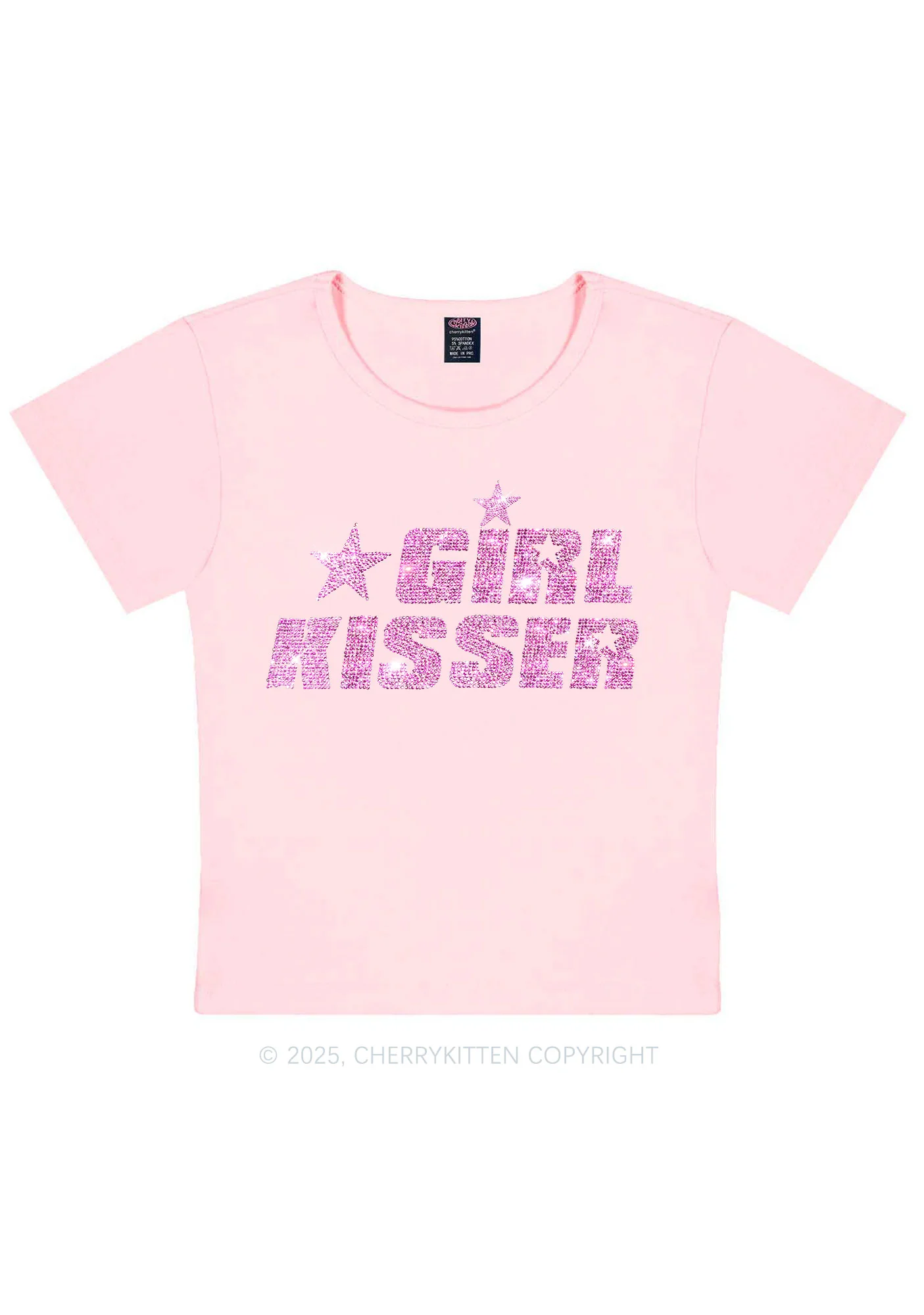 Rhinestone Girl kisser Pride Y2K Baby Tee Cherrykitten - Image 10