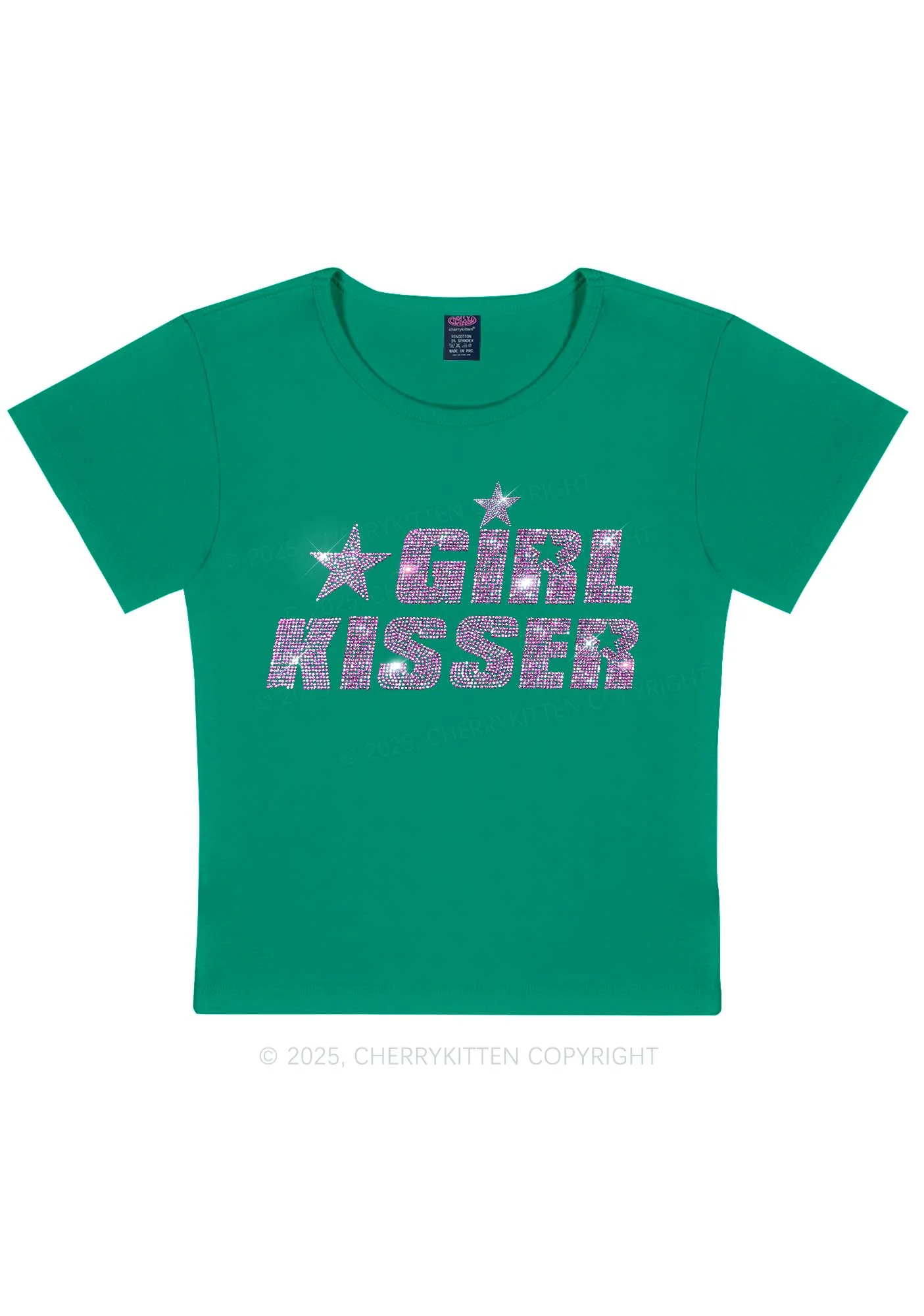 Rhinestone Girl kisser Pride Y2K Baby Tee Cherrykitten - Image 12