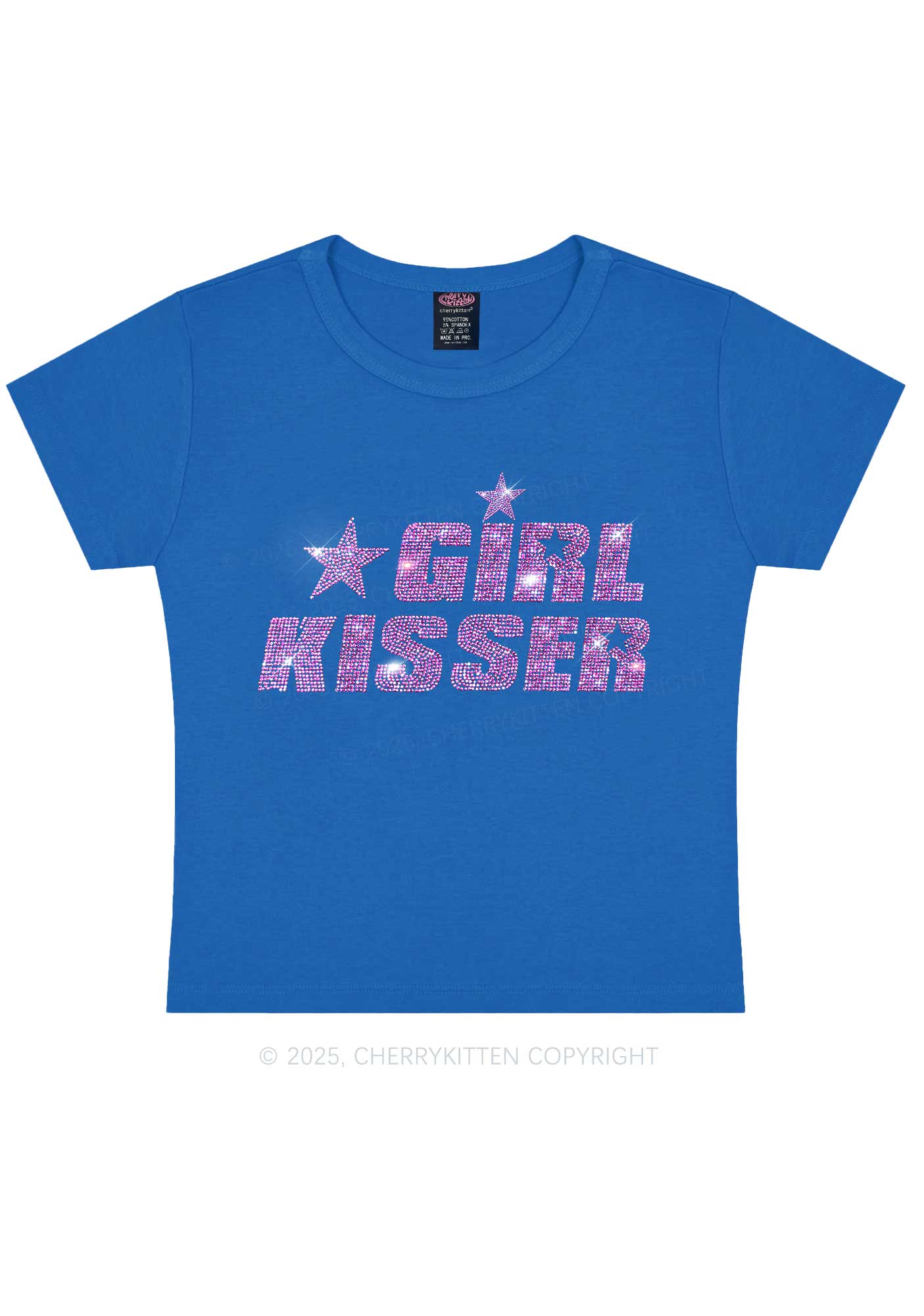Rhinestone Girl kisser Pride Y2K Baby Tee Cherrykitten - Image 3