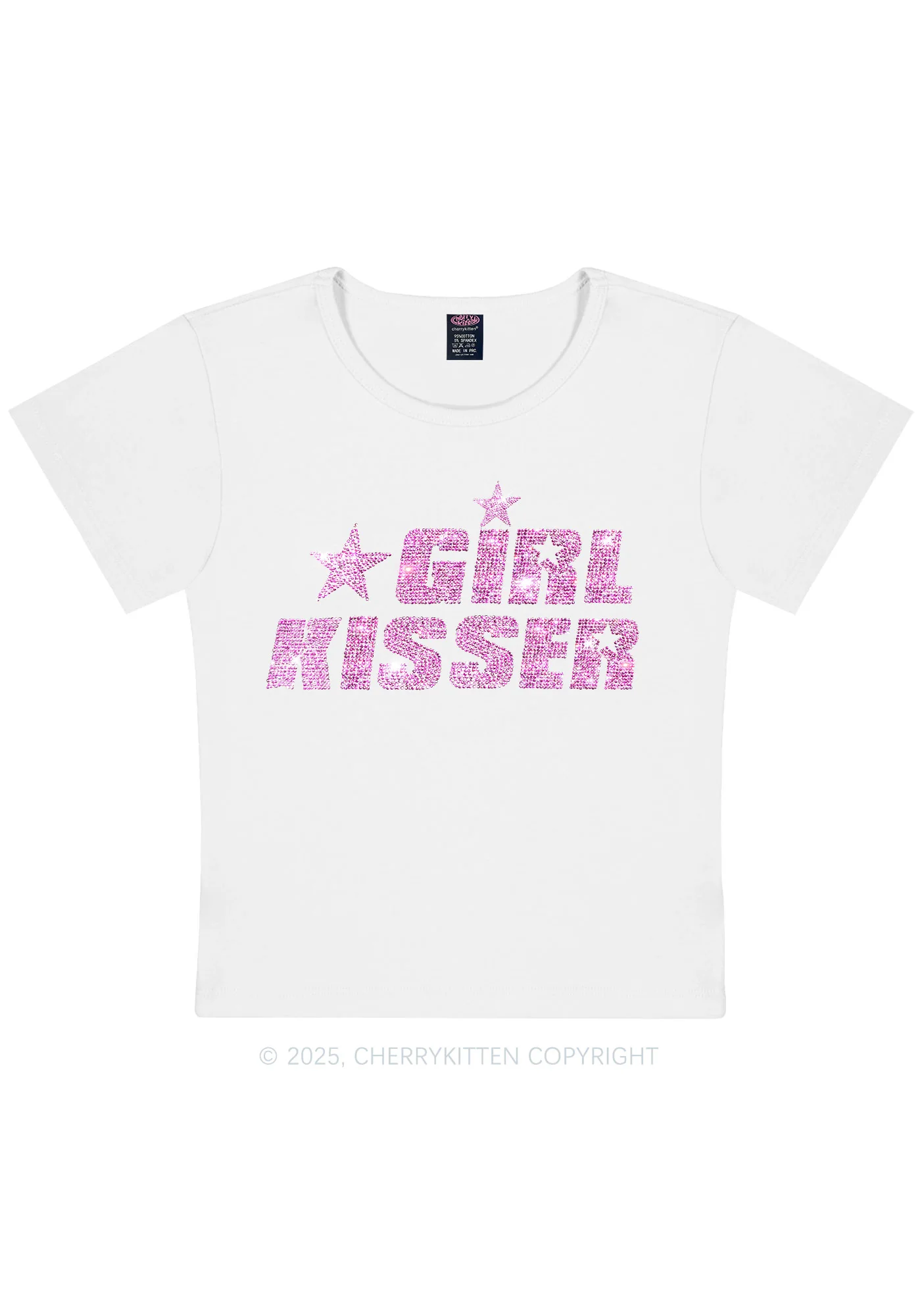 Rhinestone Girl kisser Pride Y2K Baby Tee Cherrykitten - Image 4