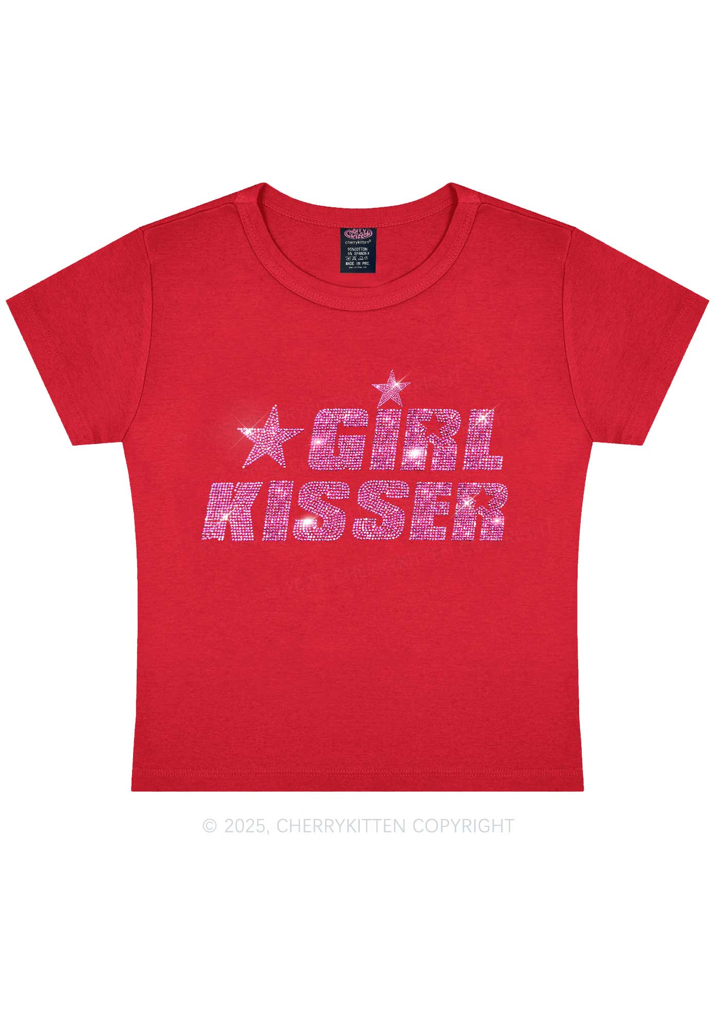 Rhinestone Girl kisser Pride Y2K Baby Tee Cherrykitten - Image 5