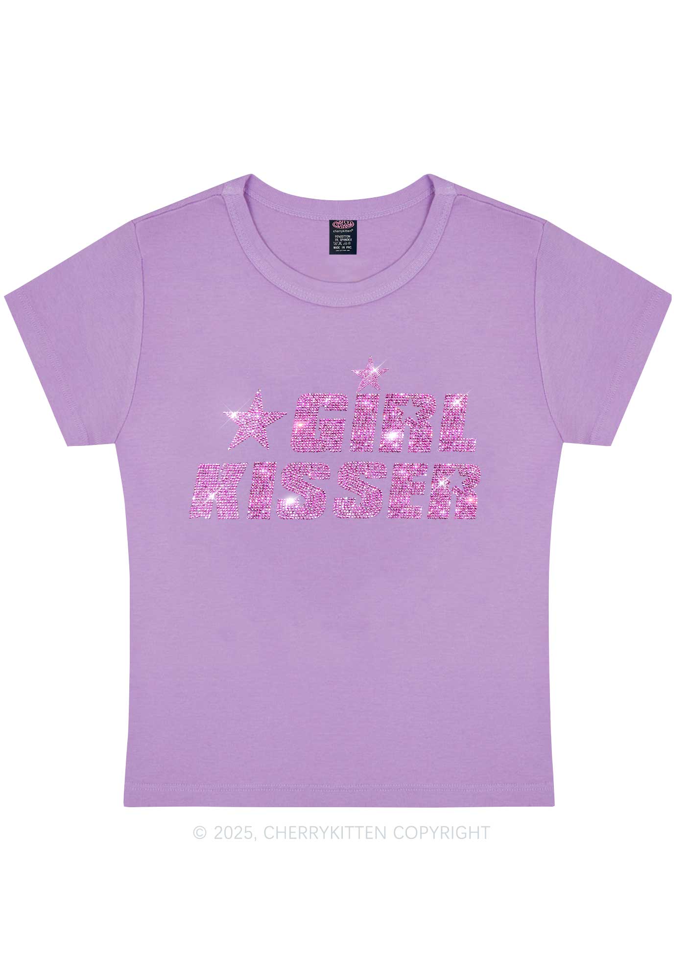 Rhinestone Girl kisser Pride Y2K Baby Tee Cherrykitten - Image 6