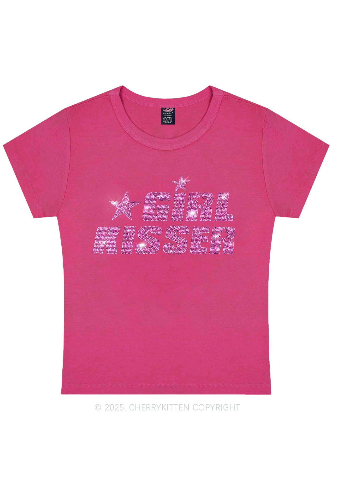 Rhinestone Girl kisser Pride Y2K Baby Tee Cherrykitten - Image 7