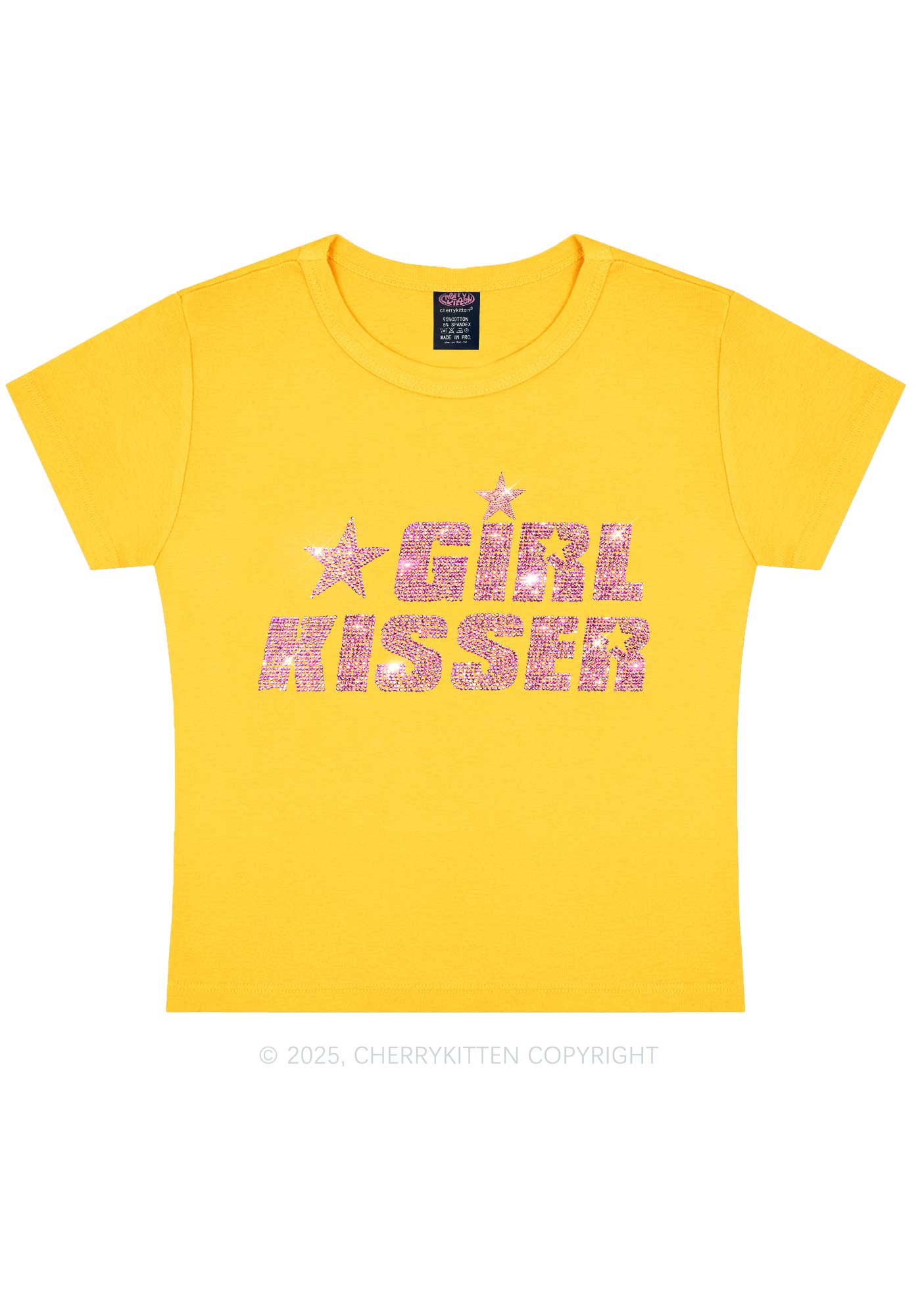 Rhinestone Girl kisser Pride Y2K Baby Tee Cherrykitten - Image 8