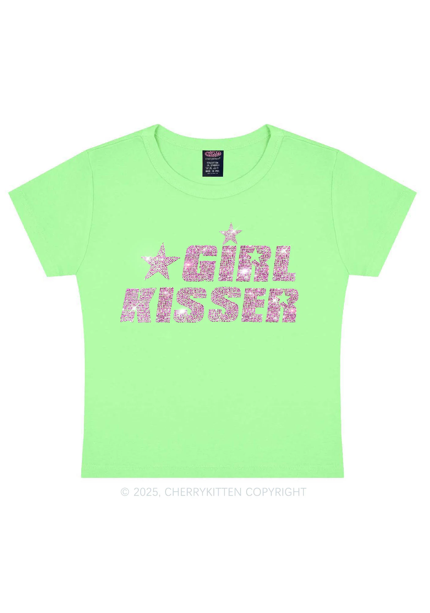 Rhinestone Girl kisser Pride Y2K Baby Tee Cherrykitten - Image 9