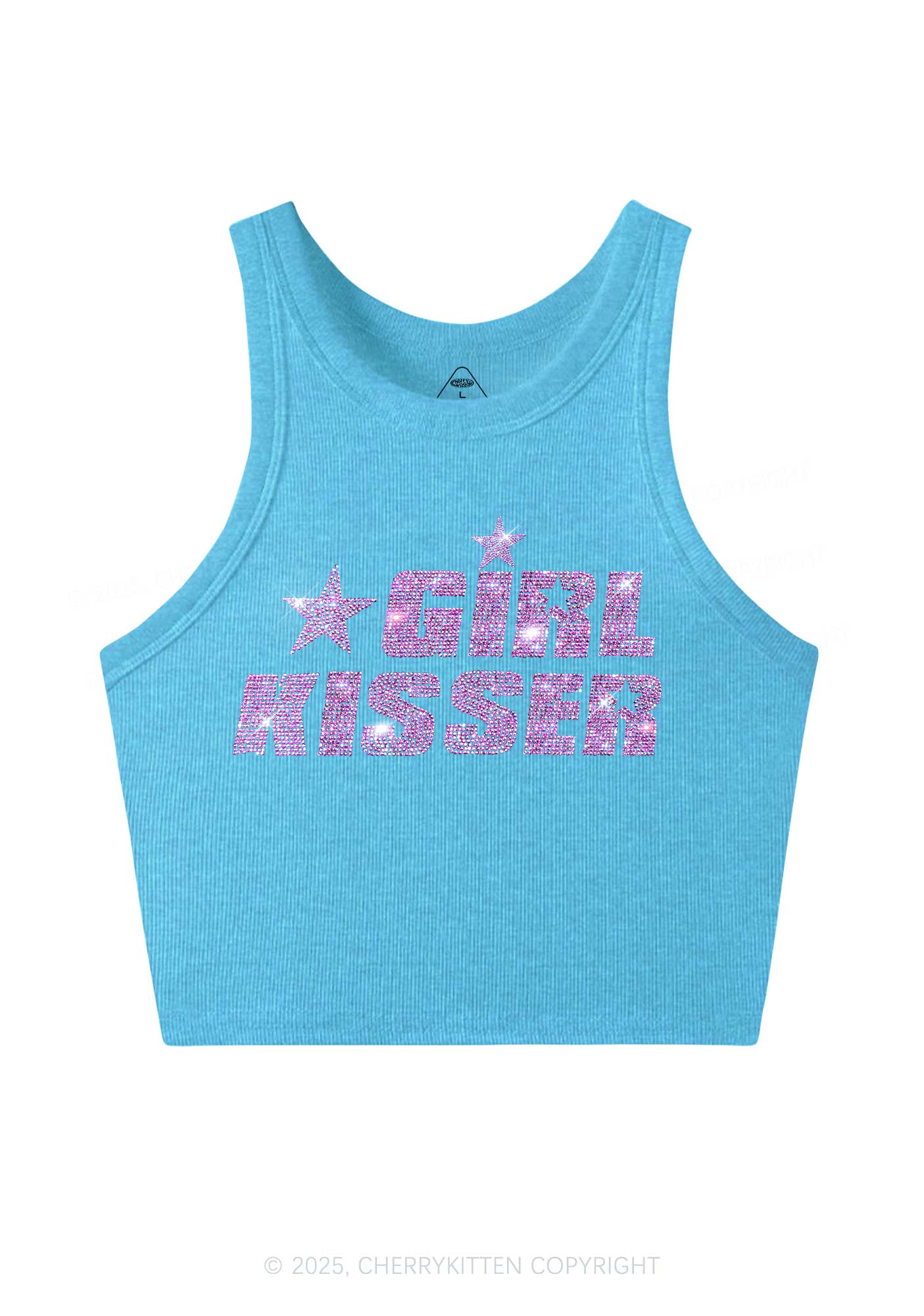 Rhinestone Girl kisser Pride Y2K Crop Tank Top Cherrykitten - Image 3
