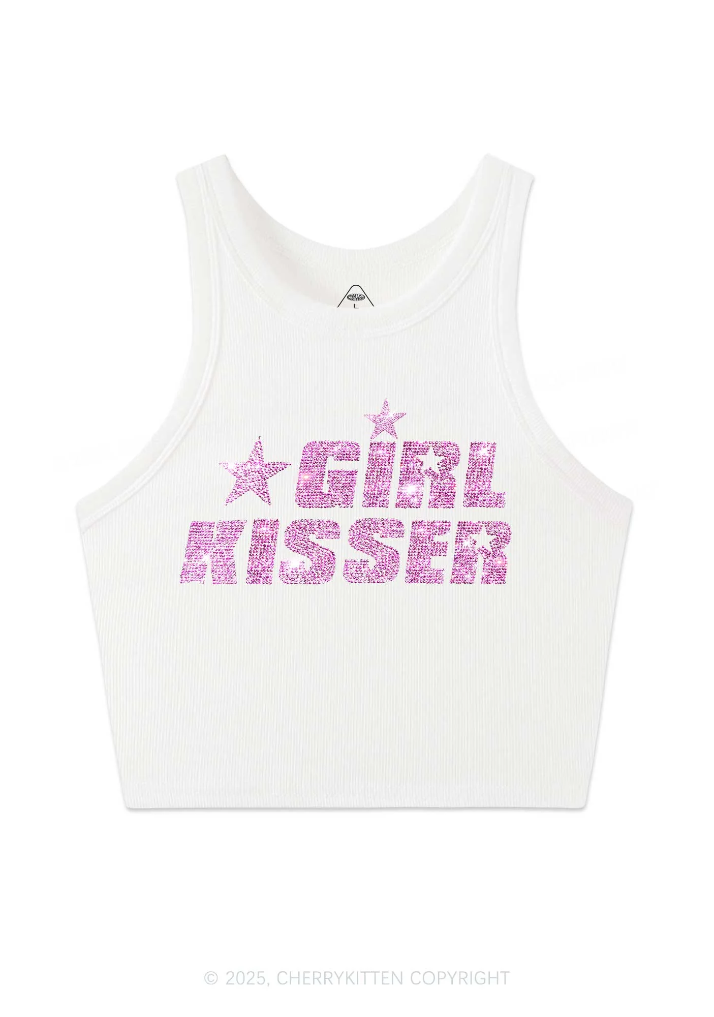 Rhinestone Girl kisser Pride Y2K Crop Tank Top Cherrykitten - Image 4