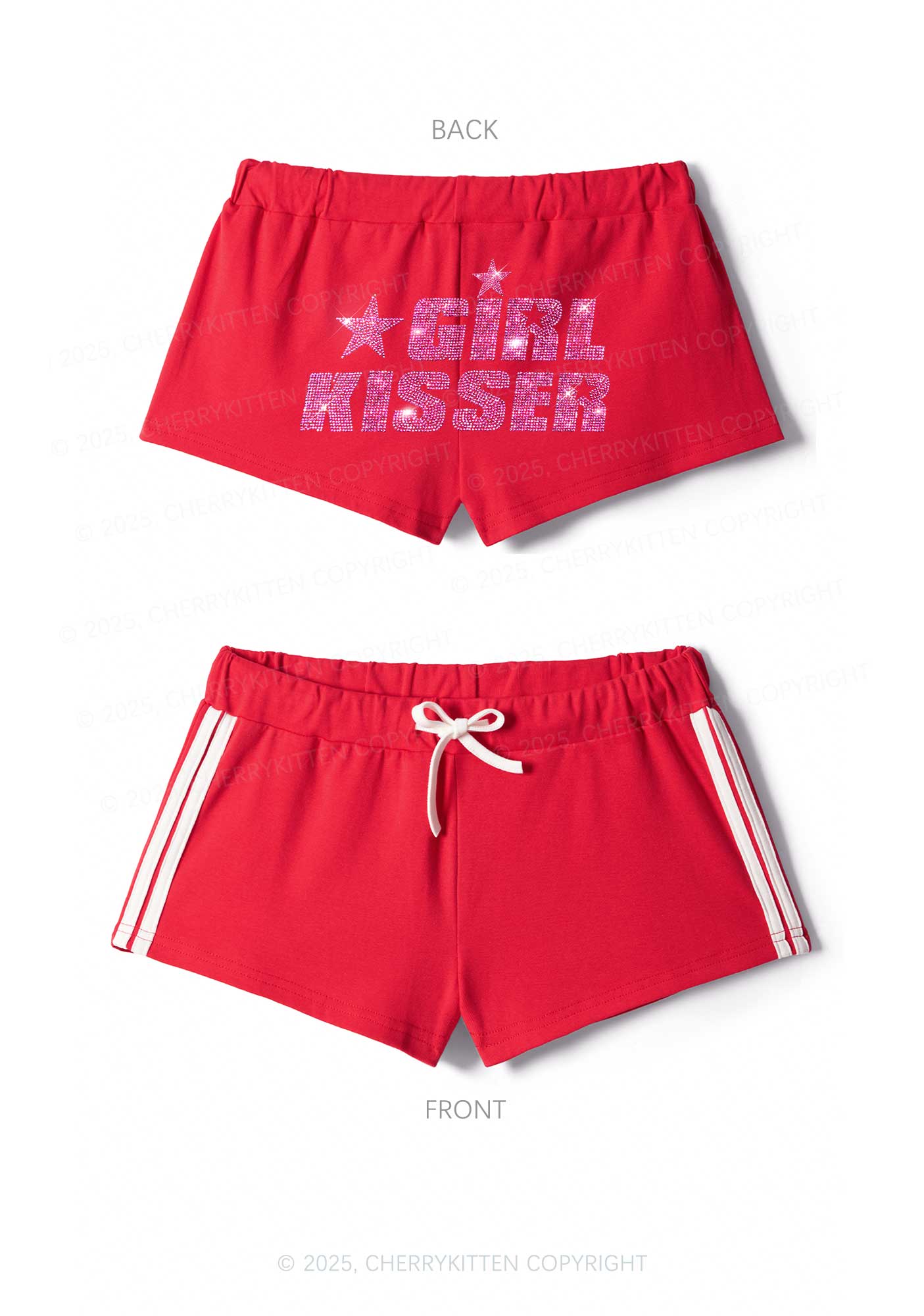 Rhinestone Girl kisser Pride Y2K Drawstring Mini Shorts Cherrykitten - Image 4