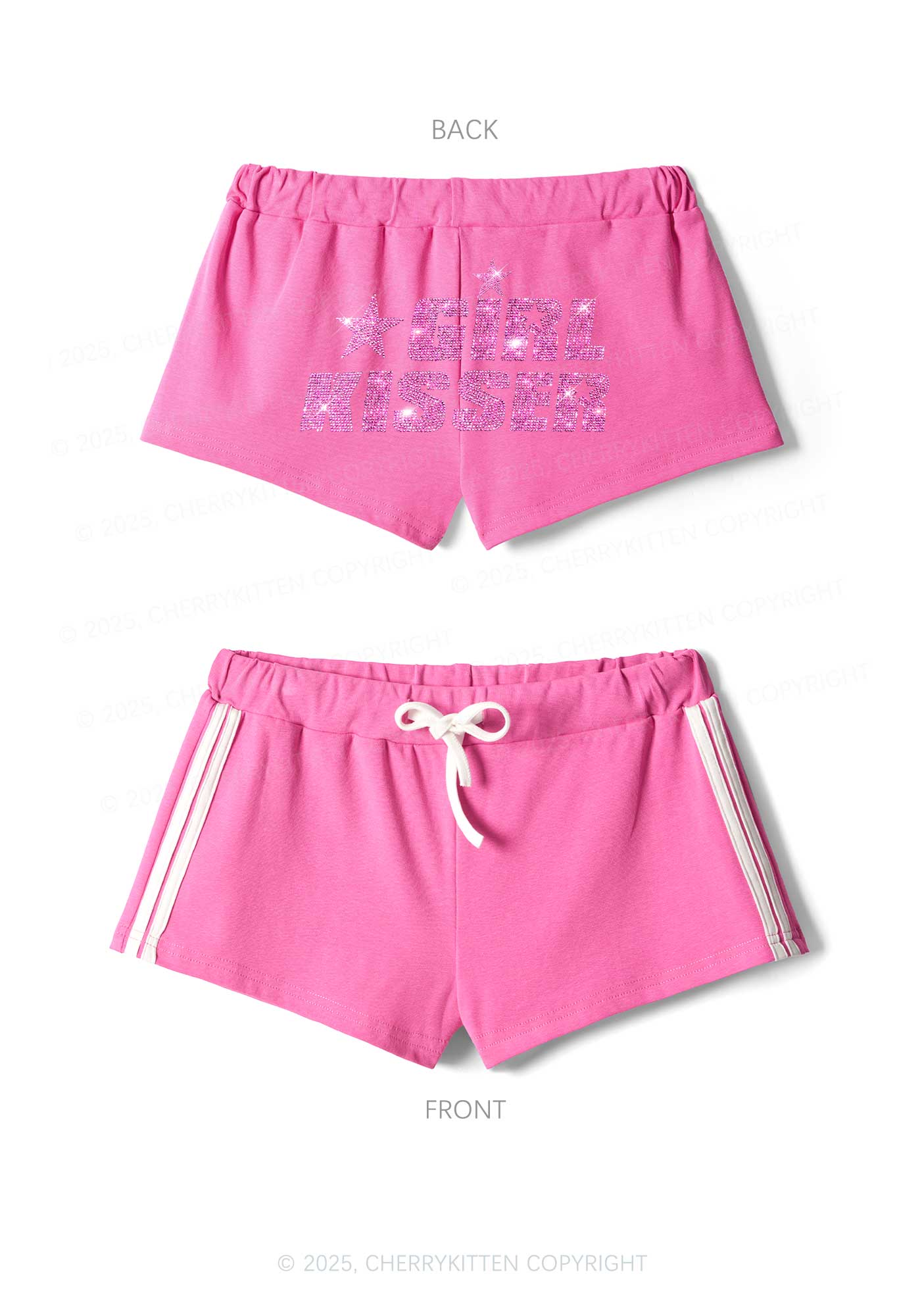 Rhinestone Girl kisser Pride Y2K Drawstring Mini Shorts Cherrykitten - Image 6