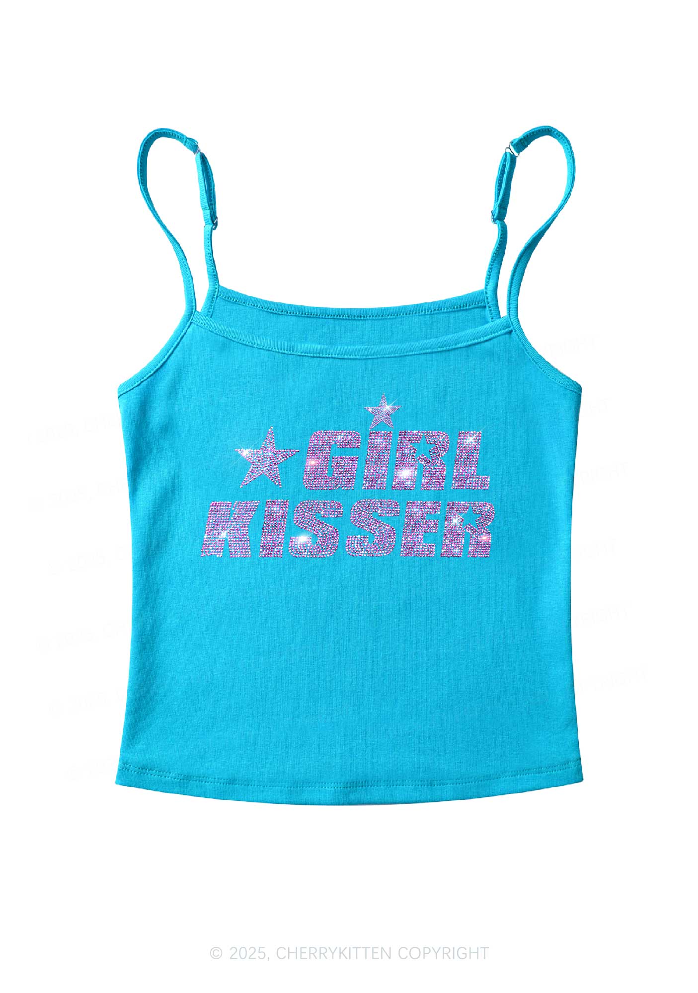 Rhinestone Girl kisser Pride Y2K Spaghetti Strap Cami Cherrykitten - Image 4