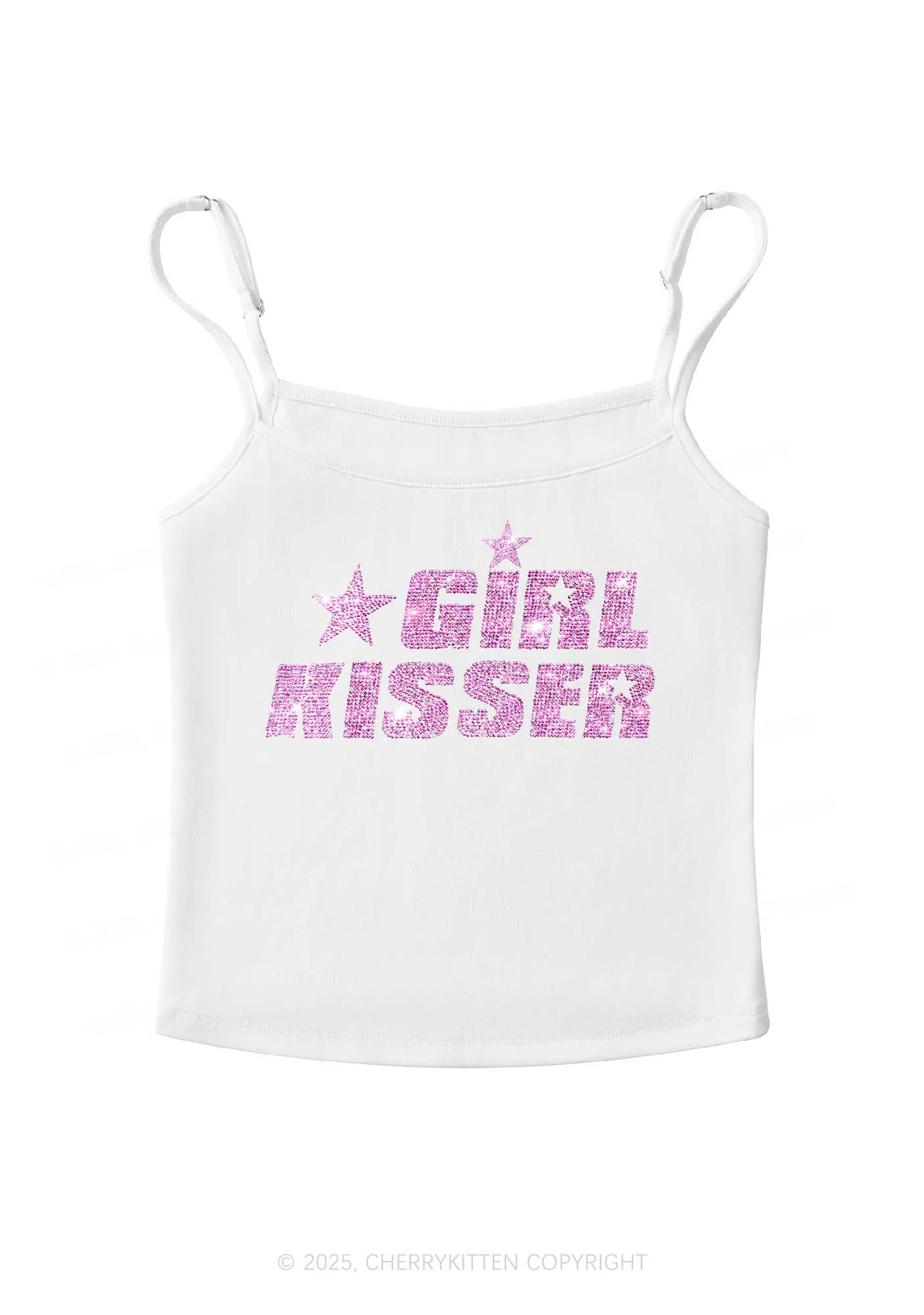 Rhinestone Girl kisser Pride Y2K Spaghetti Strap Cami Cherrykitten - Image 5