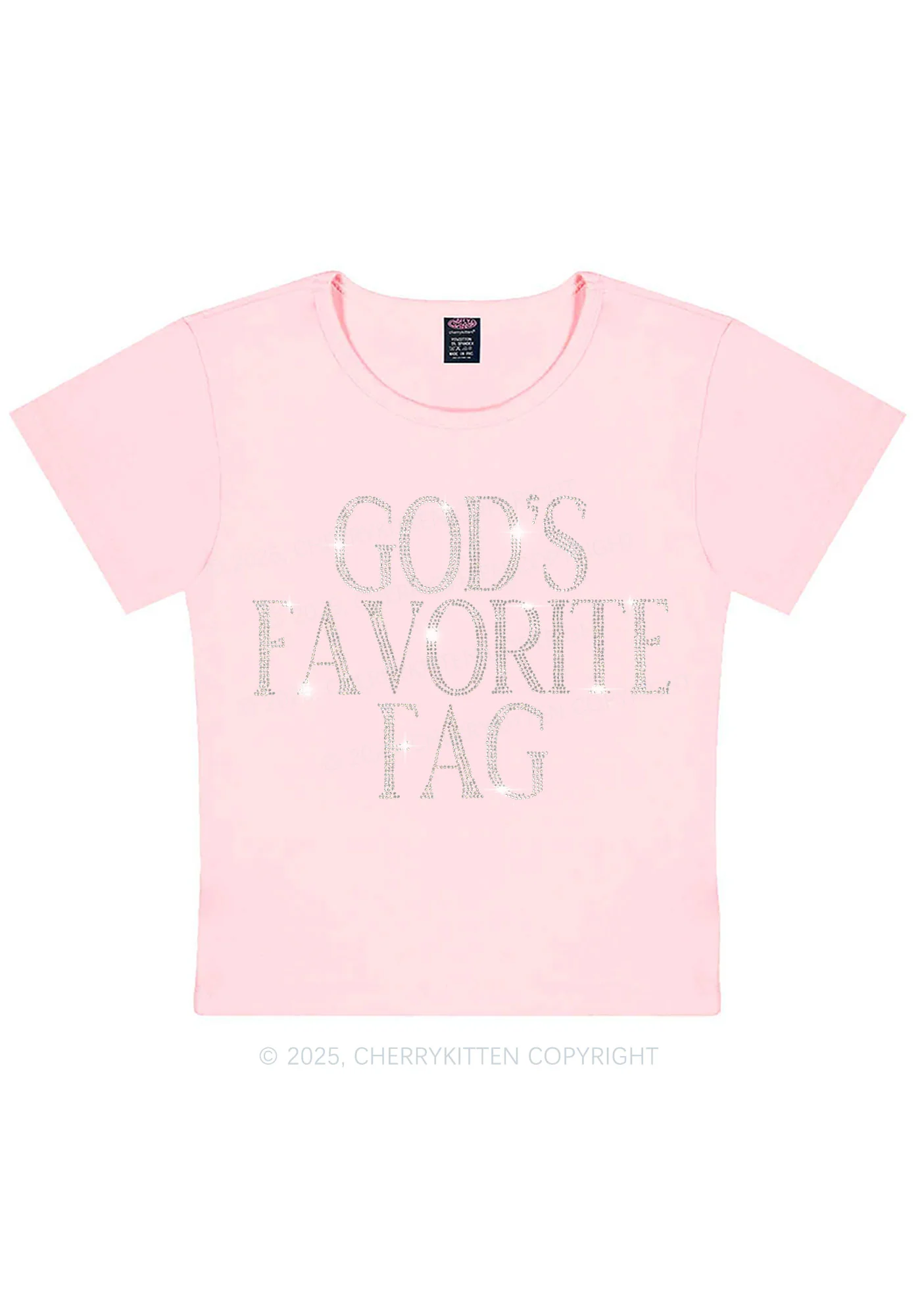 Rhinestone Gods Favorite Fag Pride Y2K Baby Tee Cherrykitten - Image 12