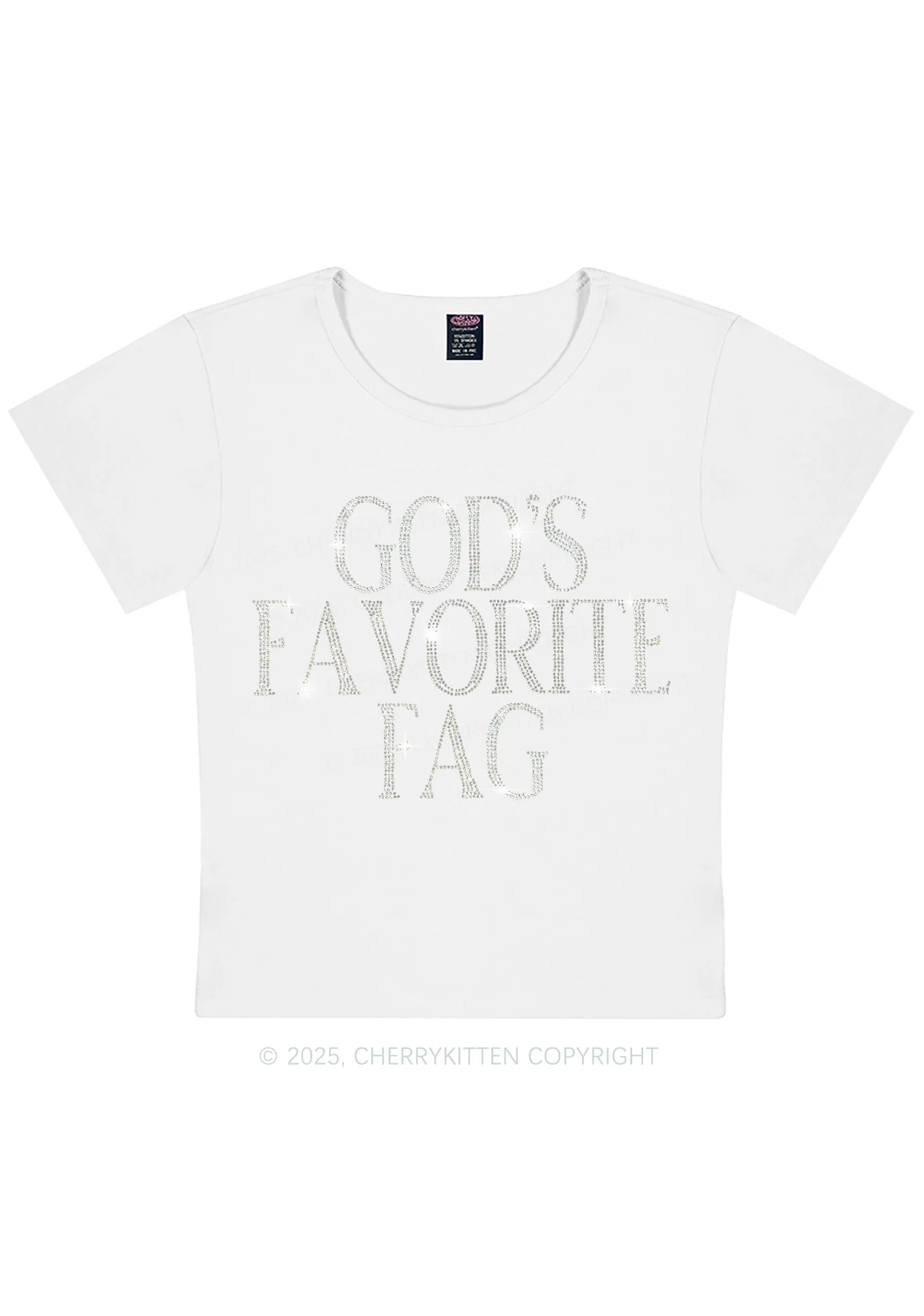 Rhinestone Gods Favorite Fag Pride Y2K Baby Tee Cherrykitten - Image 8