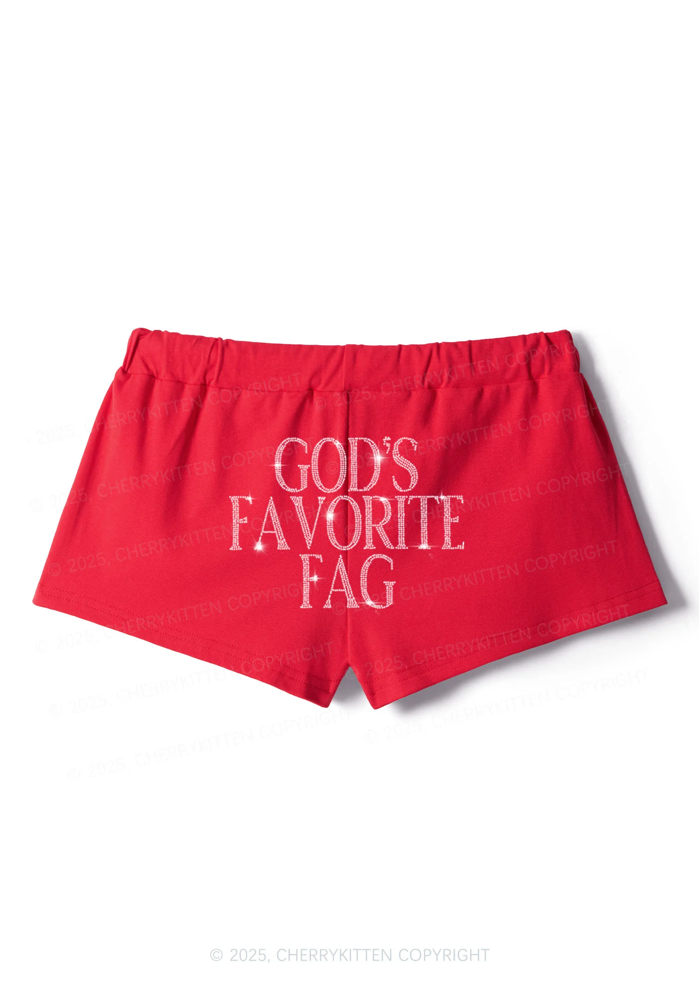 Rhinestone Gods Favorite Fag Pride Y2K Drawstring Mini Shorts Cherrykitten - Image 2