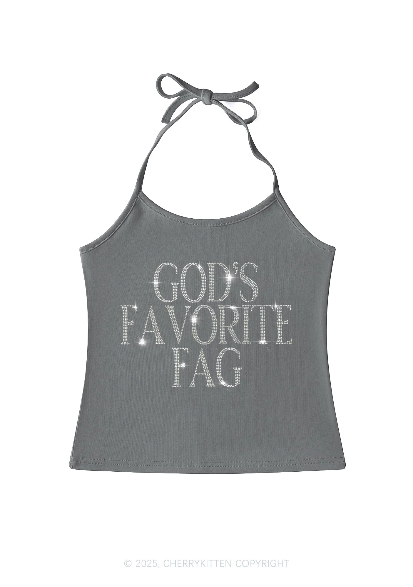 Rhinestone  Gods Favorite Fag Pride Y2K Halter Neck Cami Cherrykitten - Image 3
