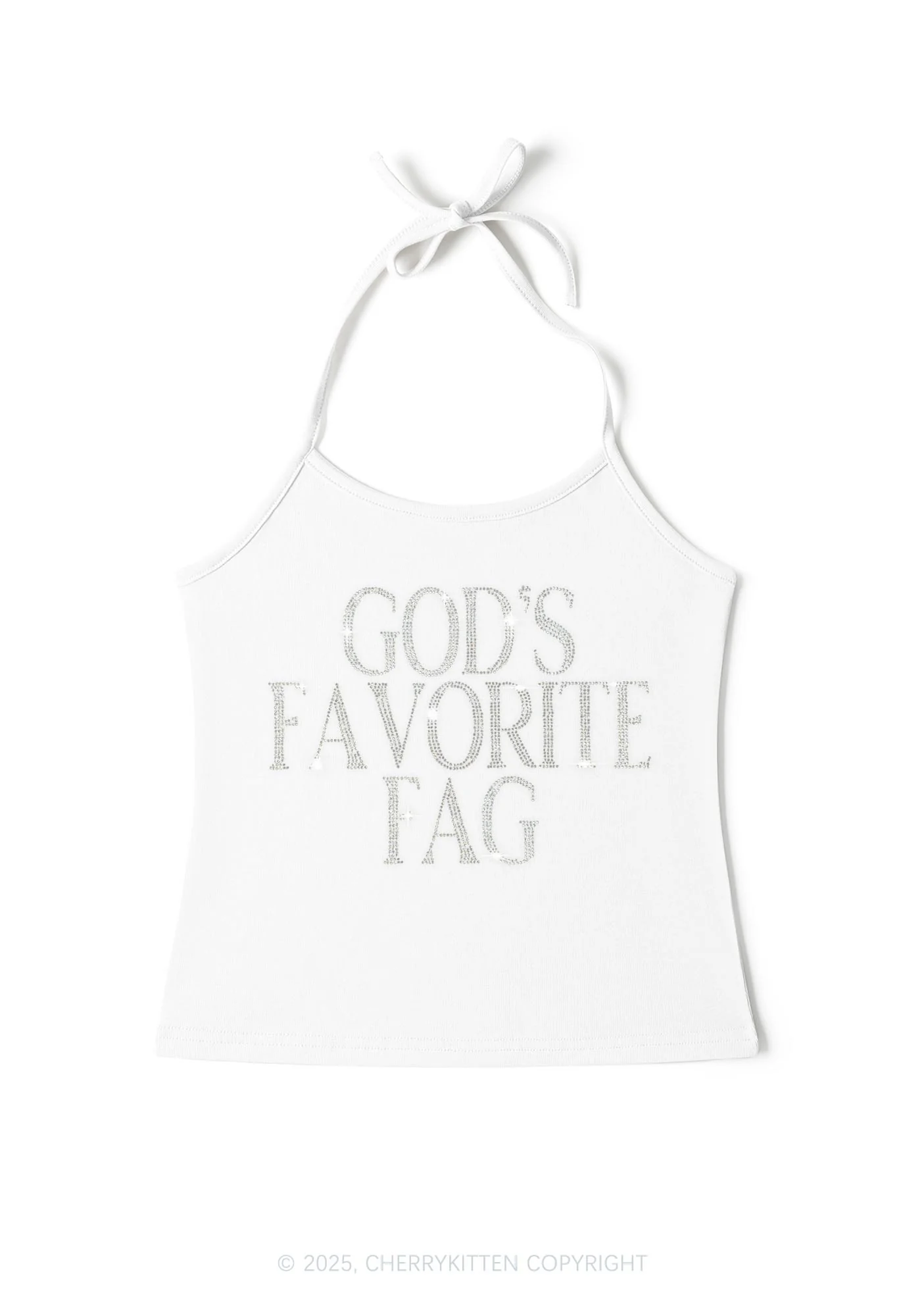 Rhinestone  Gods Favorite Fag Pride Y2K Halter Neck Cami Cherrykitten - Image 4