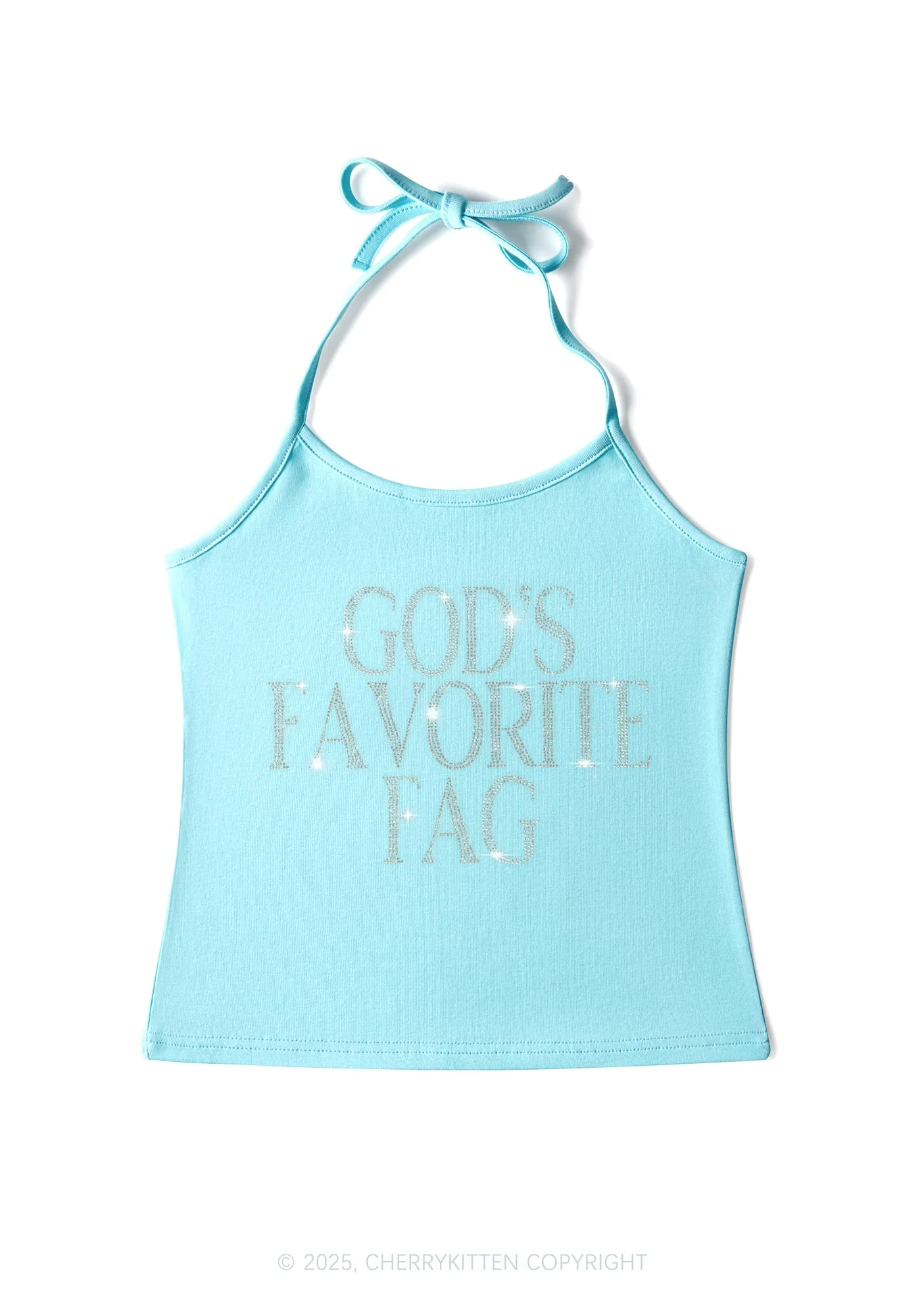 Rhinestone  Gods Favorite Fag Pride Y2K Halter Neck Cami Cherrykitten - Image 6