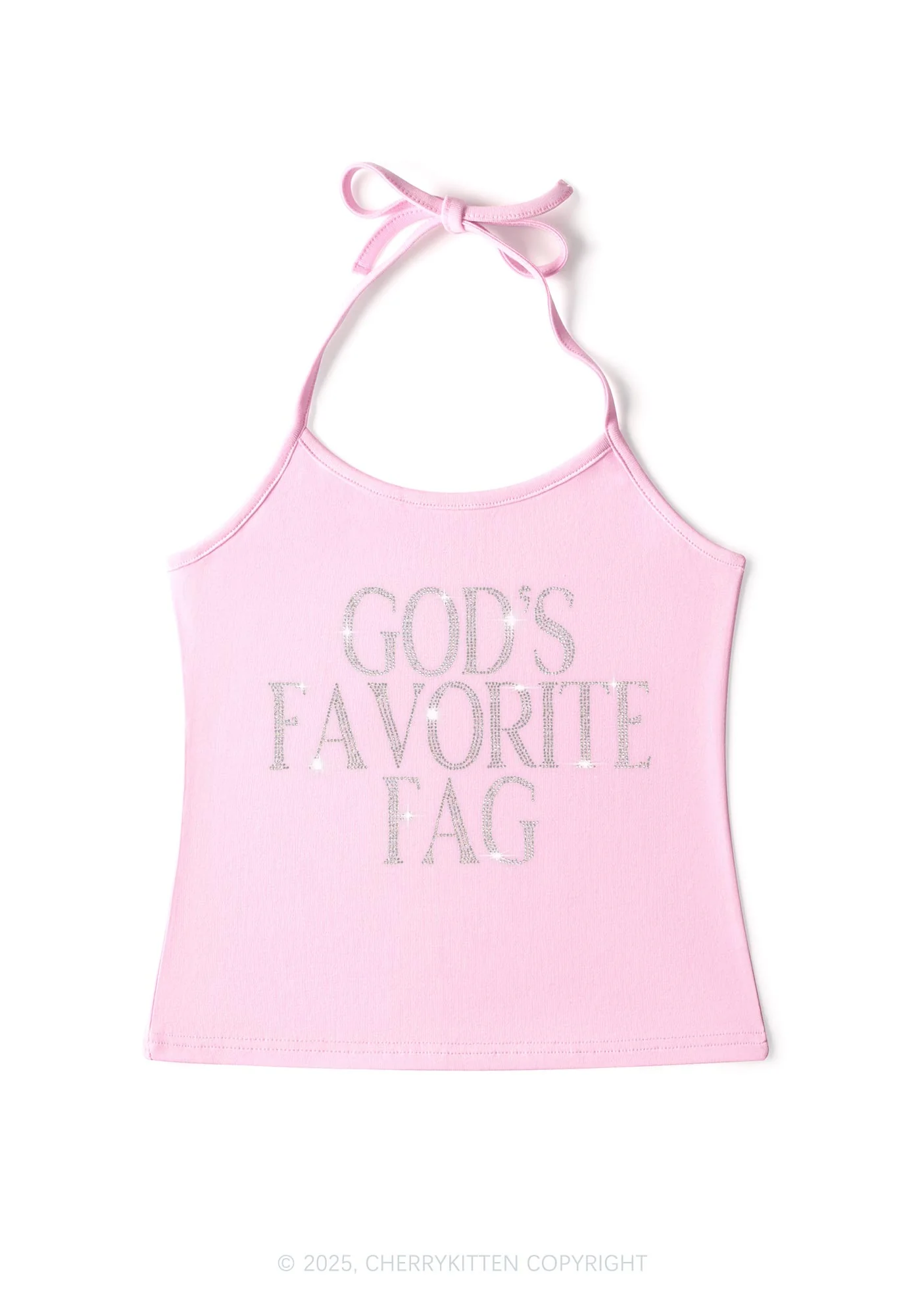 Rhinestone  Gods Favorite Fag Pride Y2K Halter Neck Cami Cherrykitten - Image 7