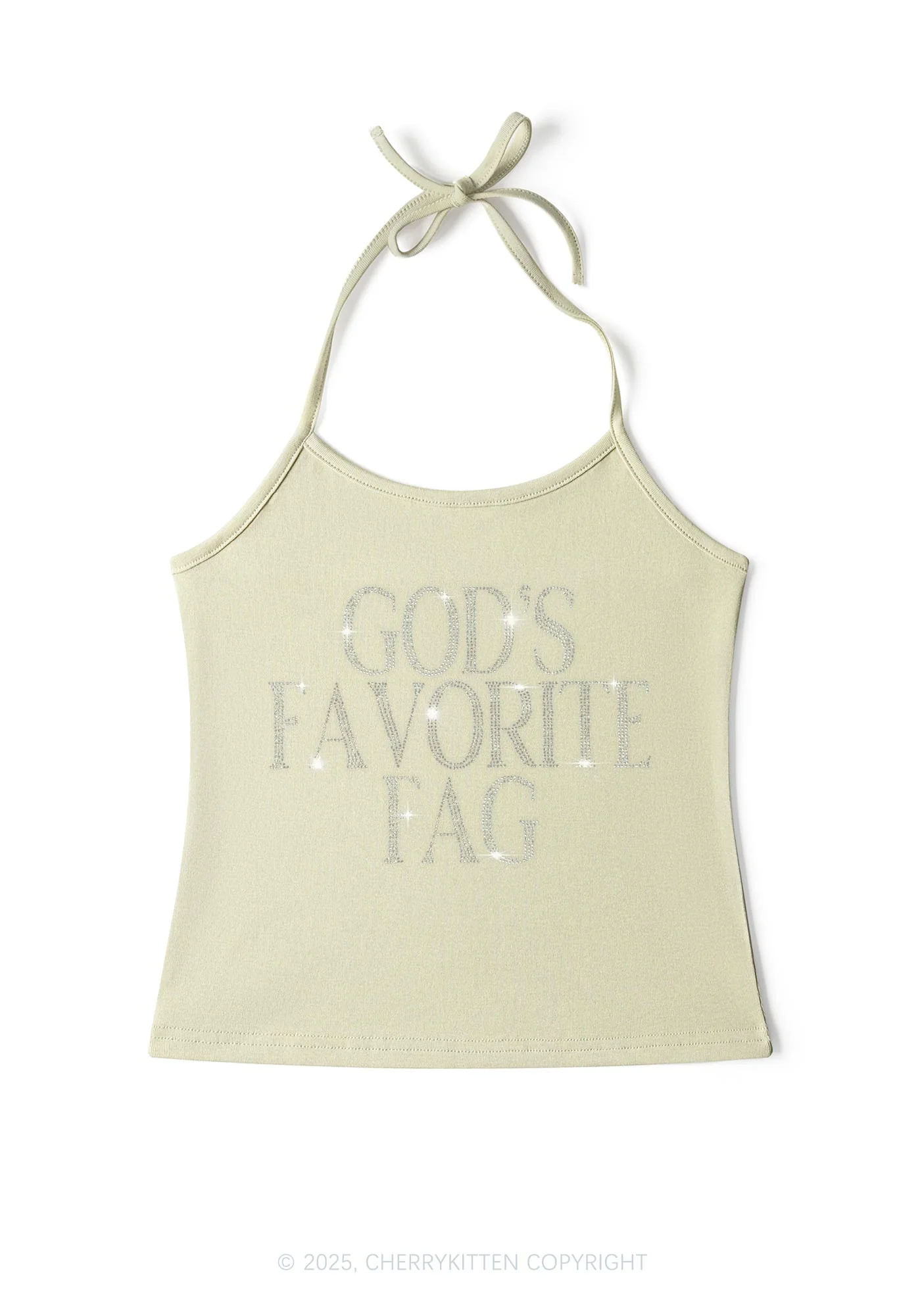 Rhinestone  Gods Favorite Fag Pride Y2K Halter Neck Cami Cherrykitten - Image 8