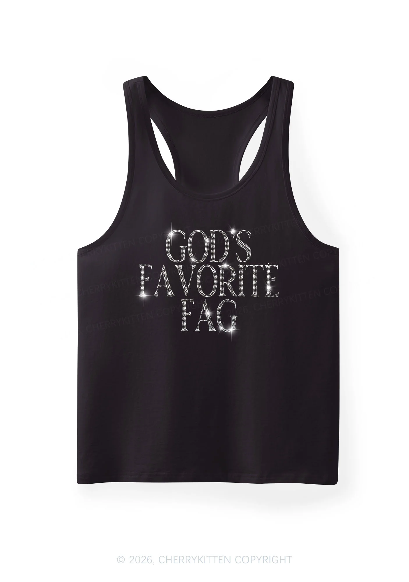 Rhinestone Gods Favorite Fag Pride Y2K Men Racerback Tank Top Cherrykitten - Image 3