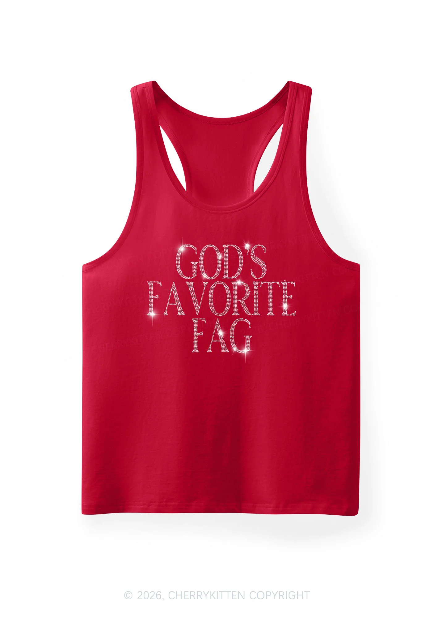 Rhinestone Gods Favorite Fag Pride Y2K Men Racerback Tank Top Cherrykitten - Image 4