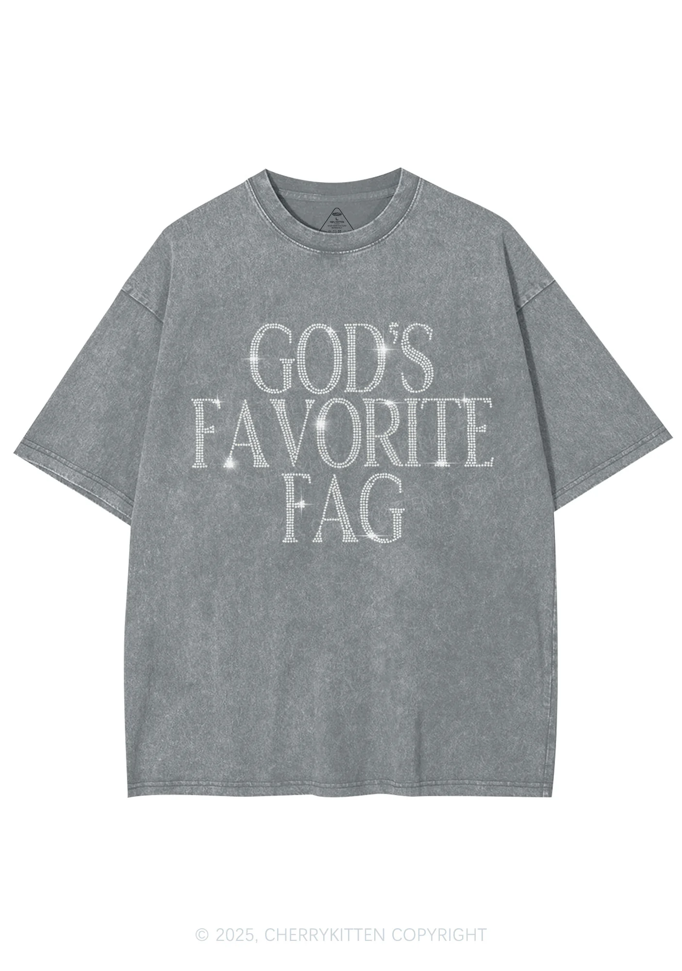 Rhinestone Gods Favorite Fag Pride Y2K Shirts Washed Tee Cherrykitten - Image 8